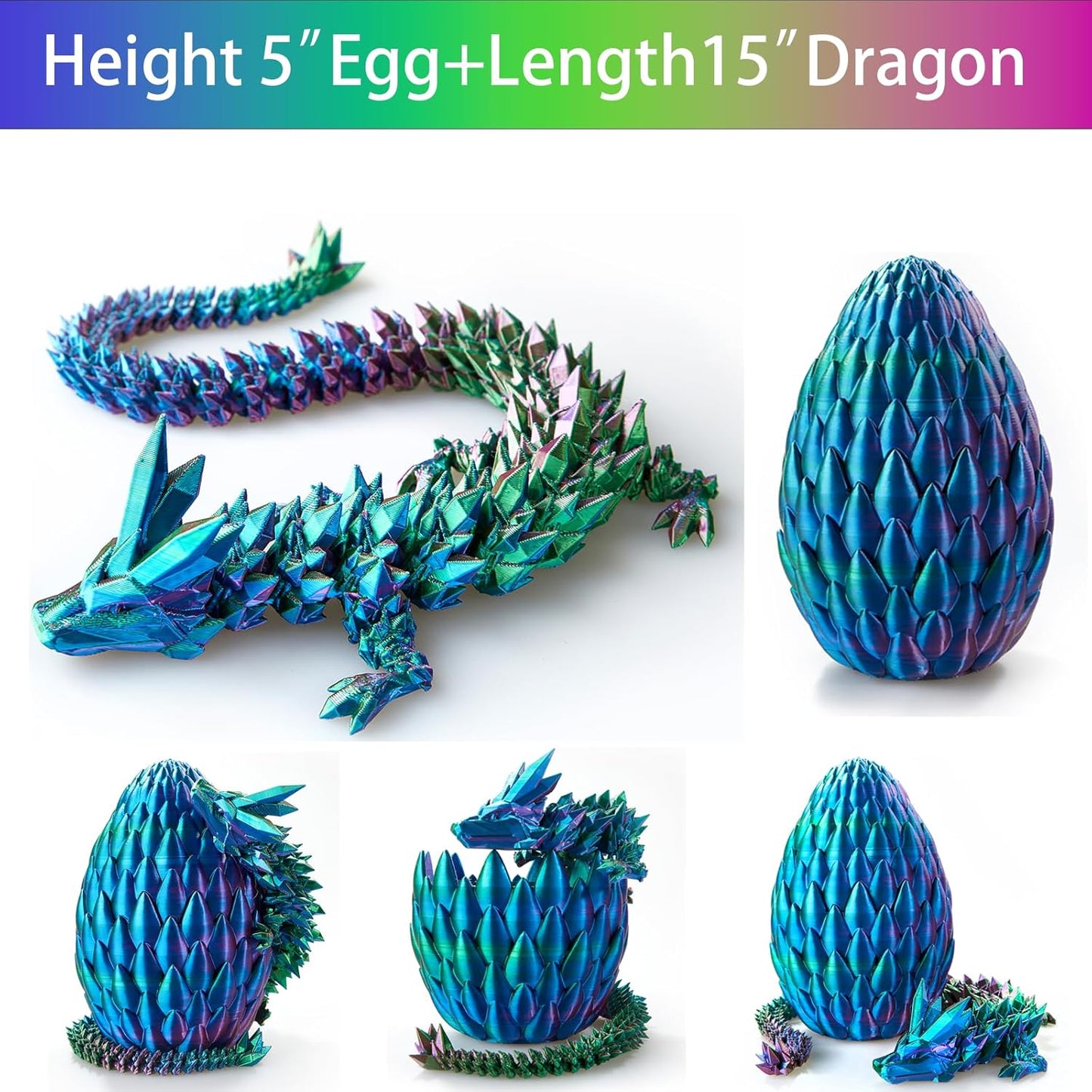 15 inches Dragon with Egg, Red-Green-Blue Dragon Toy,Articulated Crystal Dragon,Fidget Toy Cool