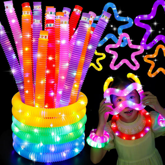 24 PCS Light Up Glow Pop Tubes, Neon Glow Sticks Party Favors for Kids 3-8-12, Fidget Stress Relief Toys, Toddlers Goodie Gift Bag Stuffer Fillers,Classroom Prizes Rewards, Party Yard Decorations