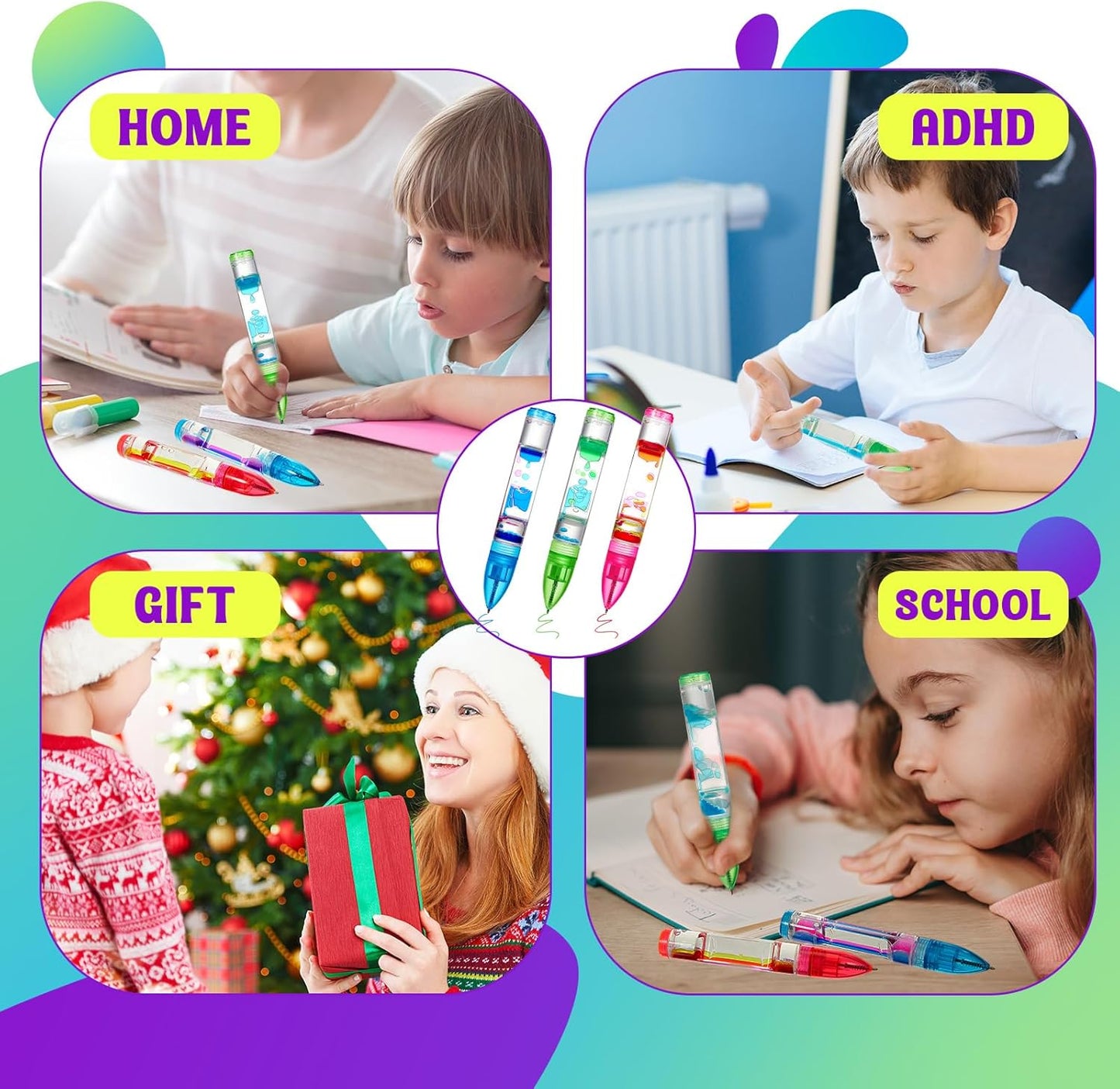 3 Pcs Liquid Motion Bubbler Pens Cool Pens Fidget Pen Fun Liquid Timer Pen Fidget Toys Office Desk Toys Novelty Gifts for Autism ADHD Anxiety Stress Relief Sensory Play (Red, Green, Blue)