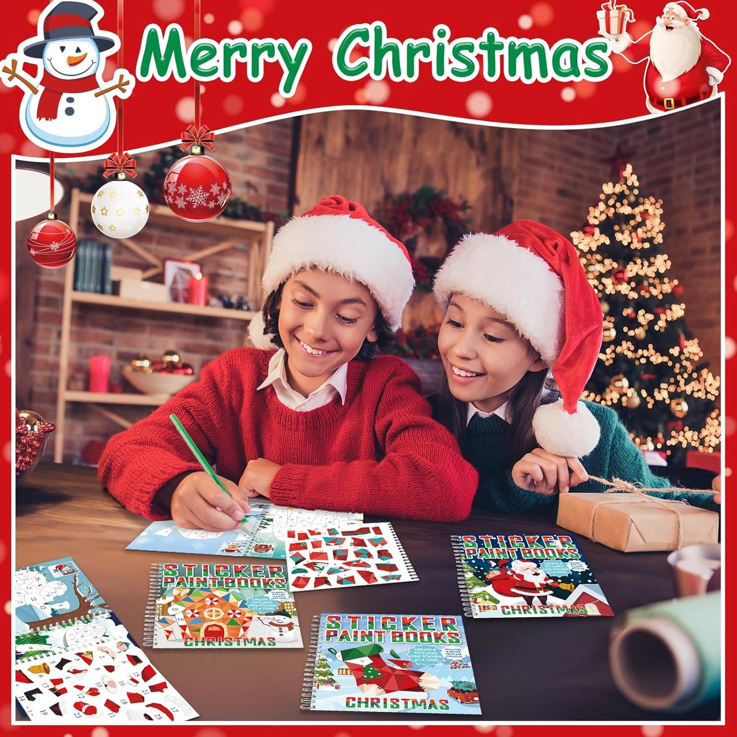 4 Pcs Christmas Paint by Sticker Books for Kids Ages 4-8 Sticker by Number Books Activity Book for Kids Ages 3-5 Sticker Puzzle Book Craft Art Toddlers Gift Snowman Santa Claus Xmas Tree 32 Pictures