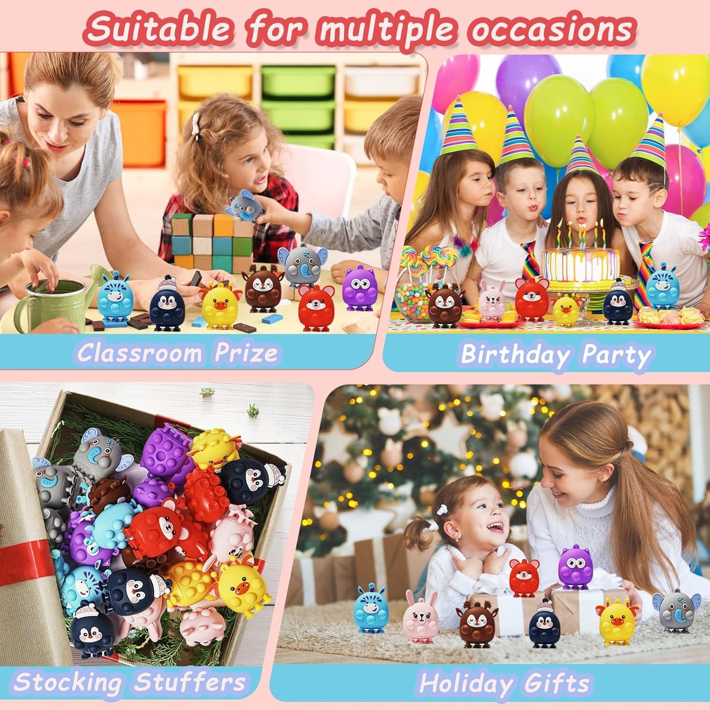 48 Pcs Party Favors for Kids, 3D Animal Pop Fidget Toys Bulk, Sensory Bath Suction Toys for Toddlers, Carnival Treasure Classroom Prizes Box Toys, Fidget Stocking Stuffers Birthday Party Gifts