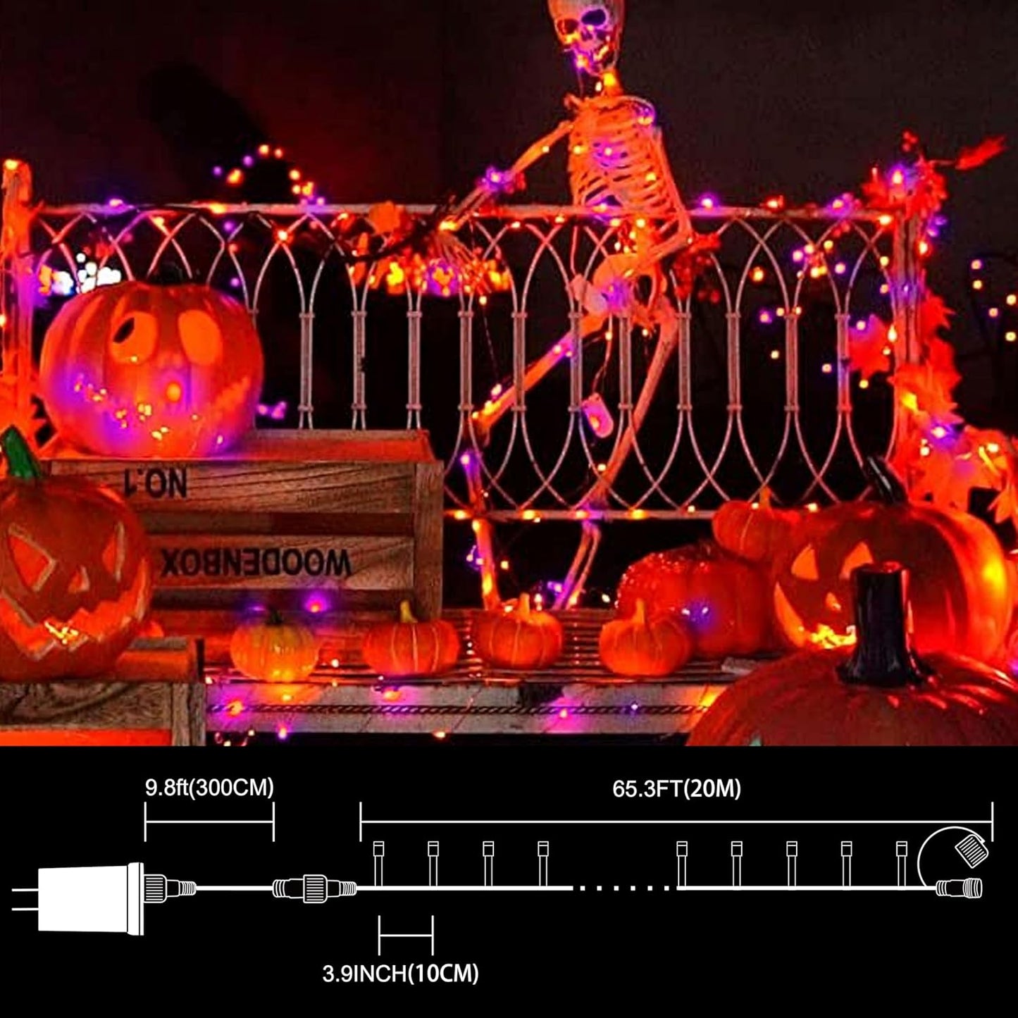 66ft Halloween Decorative Mini Lights, 200 LED Green Wire Fairy Starry String Lights Plug in, 12 Lighting Modes, for Halloween Decoration Outdoor Party Decoration (Orange and Purple)