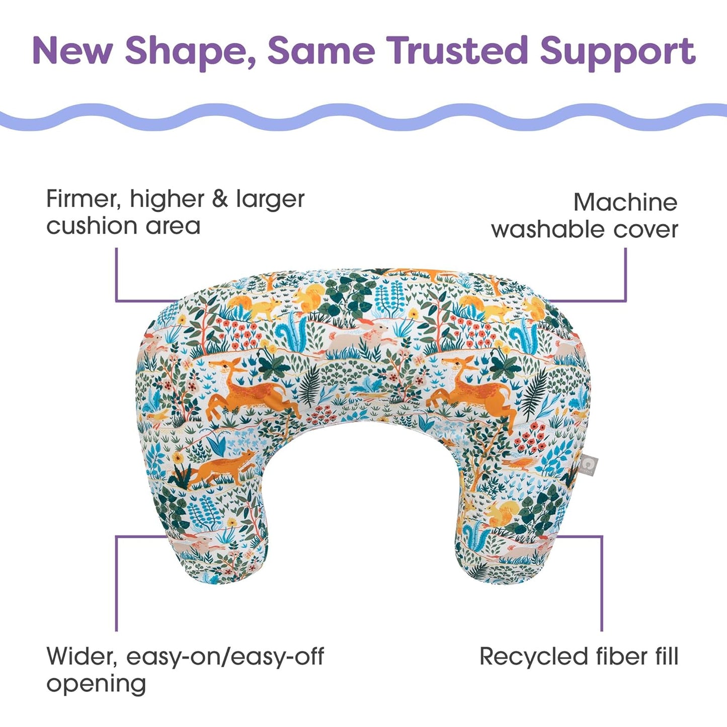 Boppy Nursing Pillow - Ergonomic Bottle & Breastfeeding Pillow with High, Firm, Large Area, Water-Repellent Cushion with Washable Cover; Baby Safety Alliance Verified - Colorful Forest Animals