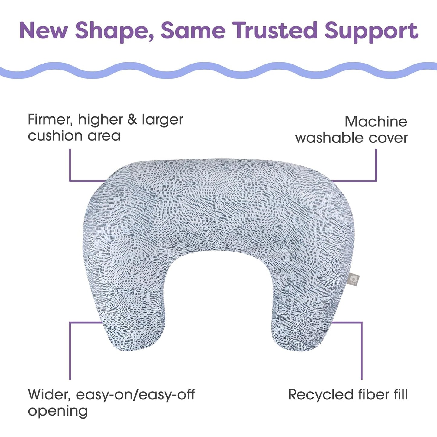 Boppy Nursing Pillow - Ergonomic Bottle & Breastfeeding Pillow with High, Firm, Large Area, Water-Repellent Cushion with Washable Cover; Baby Safety Alliance Verified - Blue Speckled Current