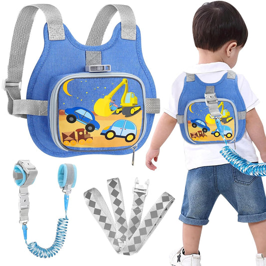 Accmor Toddler Harness Leash + Reflective Anti Lost Wrist Link, Cute Car Kids Back Pack with Hand Strap Collapsible Child Walking Restraint Belt Tether Hold Baby Boys Close For Outdoor Travel