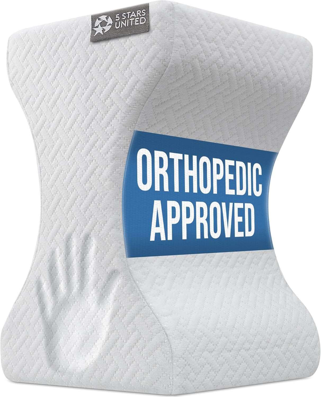 5 STARS UNITED Large Knee Pillow for Side Sleepers - Hip Pain Relief, Memory Foam Leg Cushion for Side Sleeping - Between Legs Pillow for Sciatica & Lower Back Pain, White