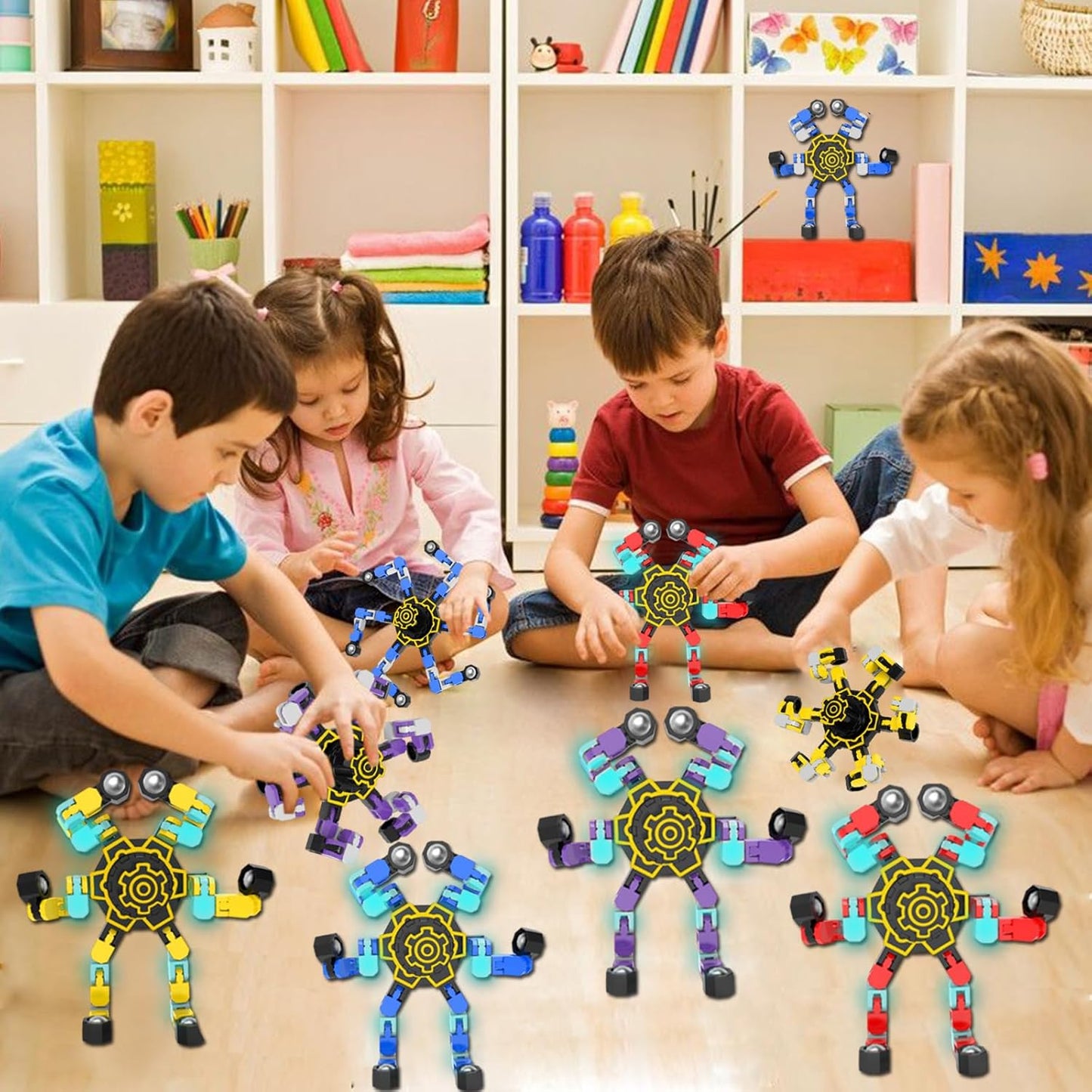 24 Pack LED Light Up Fidget Spinner Bracelets and DIY Deformable Robot Fidget Spinners,Stress Relief Toy for Kids Adults,Party Supplies,Treasure Box Toys for Classroom, Birthday Gifts