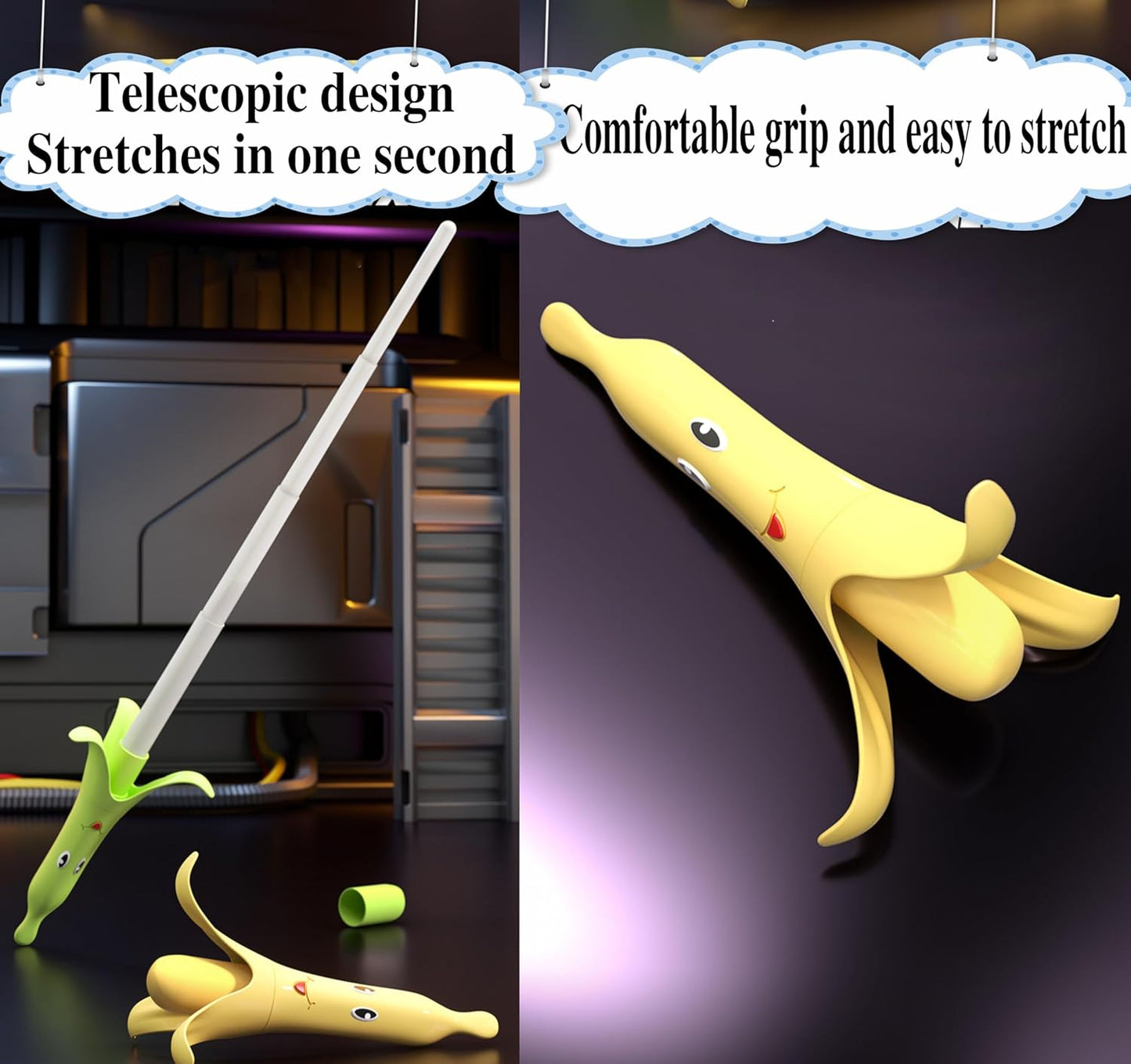 3D Printed Retractable Samurai Sword Fidget Toy Model for Decompression and Creative Play - Unique Plastic EDC Gift Small Banana Sword Green+Yellow