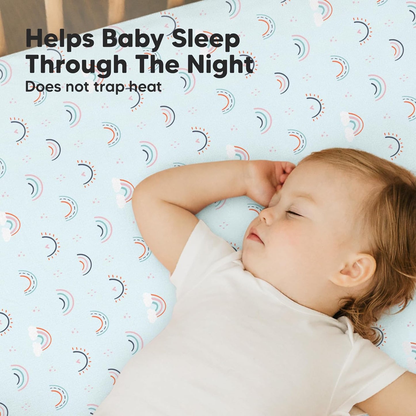 2-Pack Mini Crib Sheets Fitted - 38x26 Pack N Play Sheets for Pack and Play Mattress, Organic Cotton, Soft & Breathable Playard Bedding, Neutral Mini Toddler Bed Cover for Boys, Girls (Jolly Rainbow)