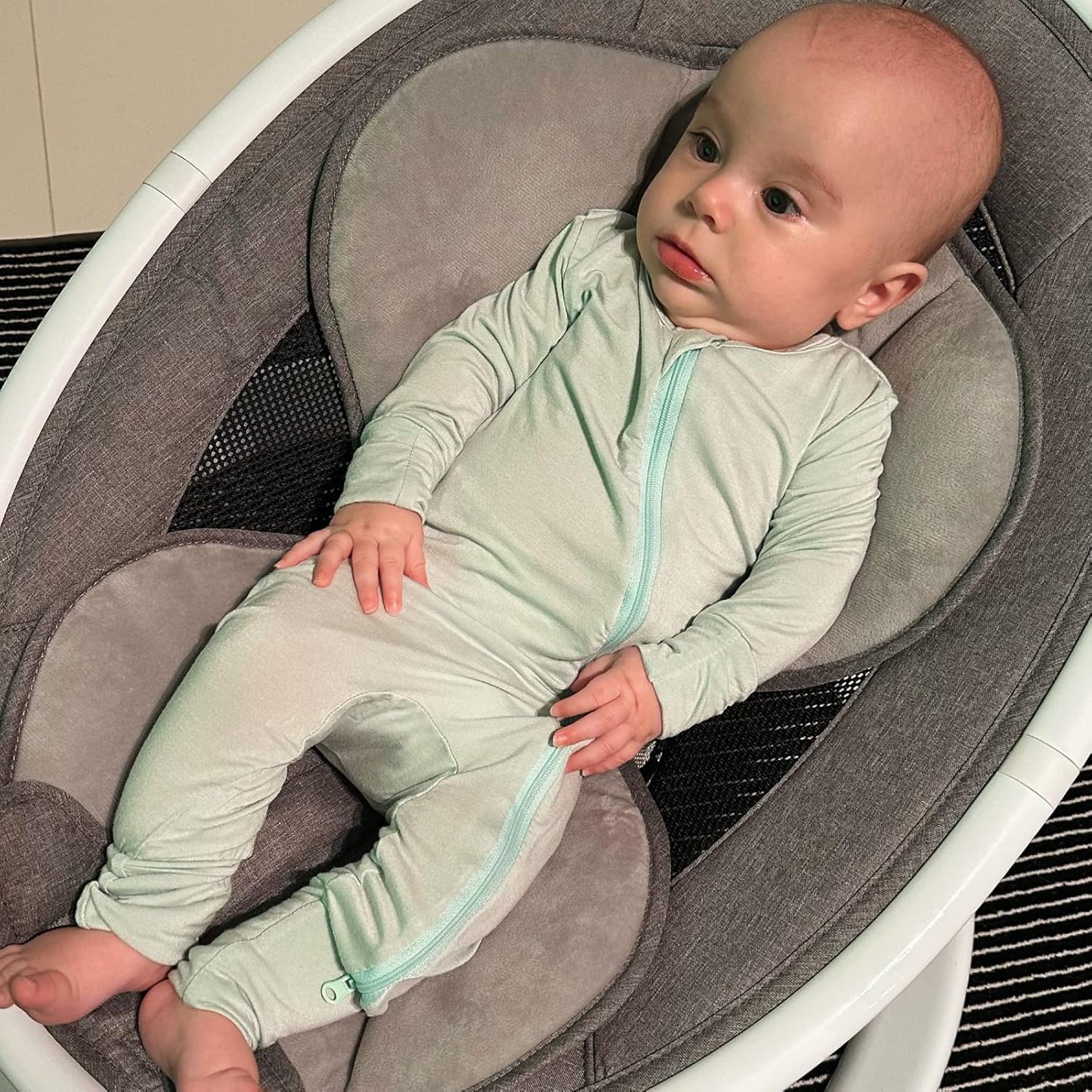 Aablexema Baby Footless Pajamas Zipper with Mitten, Rayon from Bamboo, Infant Long Sleeve Romper Pjs