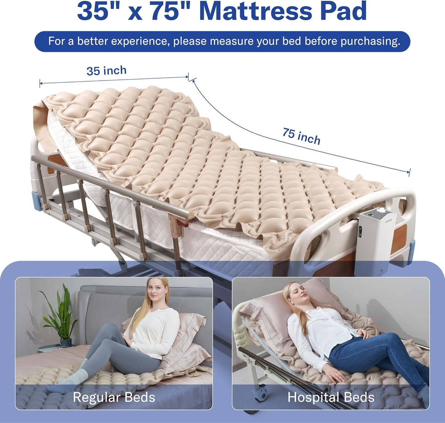 Alcedo Alternating Air Pressure Mattress Pad for Bed Sore and Ulcer Prevention, Hospital & Home Use Medical Mattress Topper for Bedridden Patient, Adjustable Ultra Quiet Pump and Waterproof Cushion