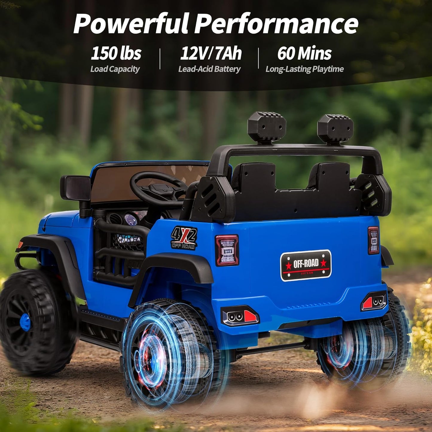 2 Seater Ride on Car Truck, 12V Kids Electric Ride on Toy for Big Kids Age 3-8 w/Remote Control- Blue