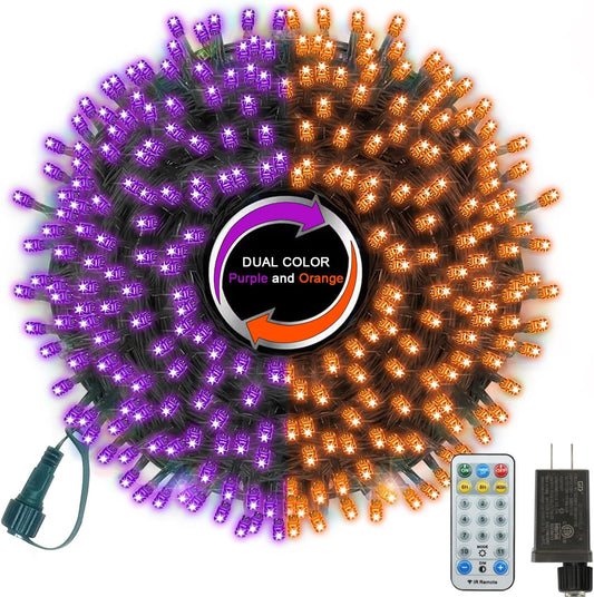 33ft Halloween Decorative Mini Lights, 100 LED Green Wire Fairy Starry String Lights Plug in, 16Lighting Modes, for Halloween Decoration Outdoor Party Decoration (Orange and Purple)