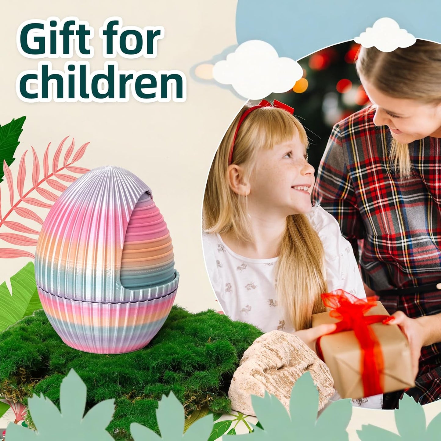 3D Printed Snake Egg - Gear Egg with Snake Inside, 24inch Flexible Snake, Cute Rotary Egg, 3D Printed Gift Toys, Figure Decoration, ADHD (Candy Color Rainbow)