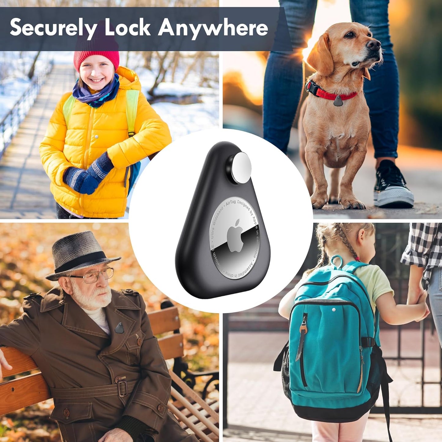 Airtag Holder for Kids Hidden 2 Pack Upgraded GPS Tracker Case, Anti-Removal Airtag Hard Case with Safety Pins, Avoid Airtag Loss, Suitable for Children, Elderly, Pets, Backpack, Luggage(White Black)