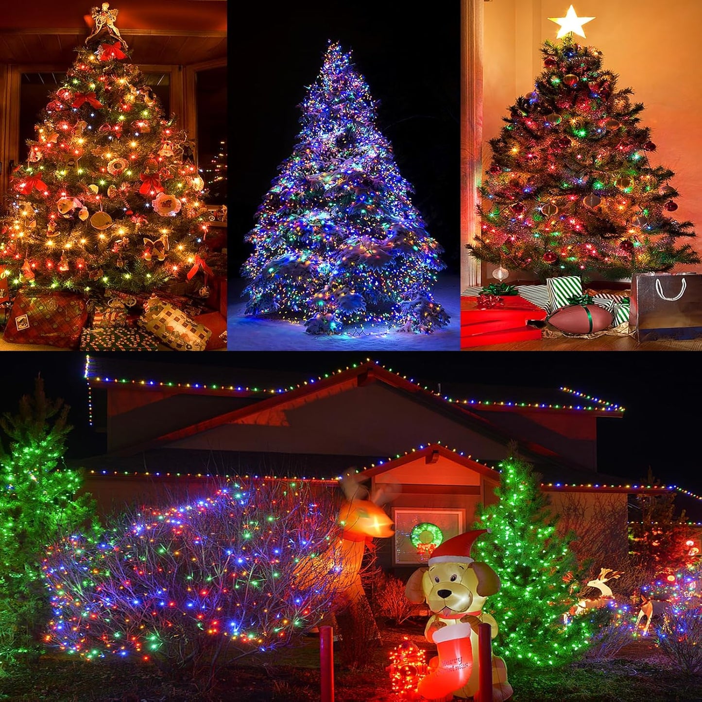 66ft 200 LED Christmas Tree String Lights Outdoor Fairy Lights Plug in, Expandable Green Wire Clear Bulbs Mini Lights 8 Modes, Xmas Wedding Party Decoration (Multicolor)