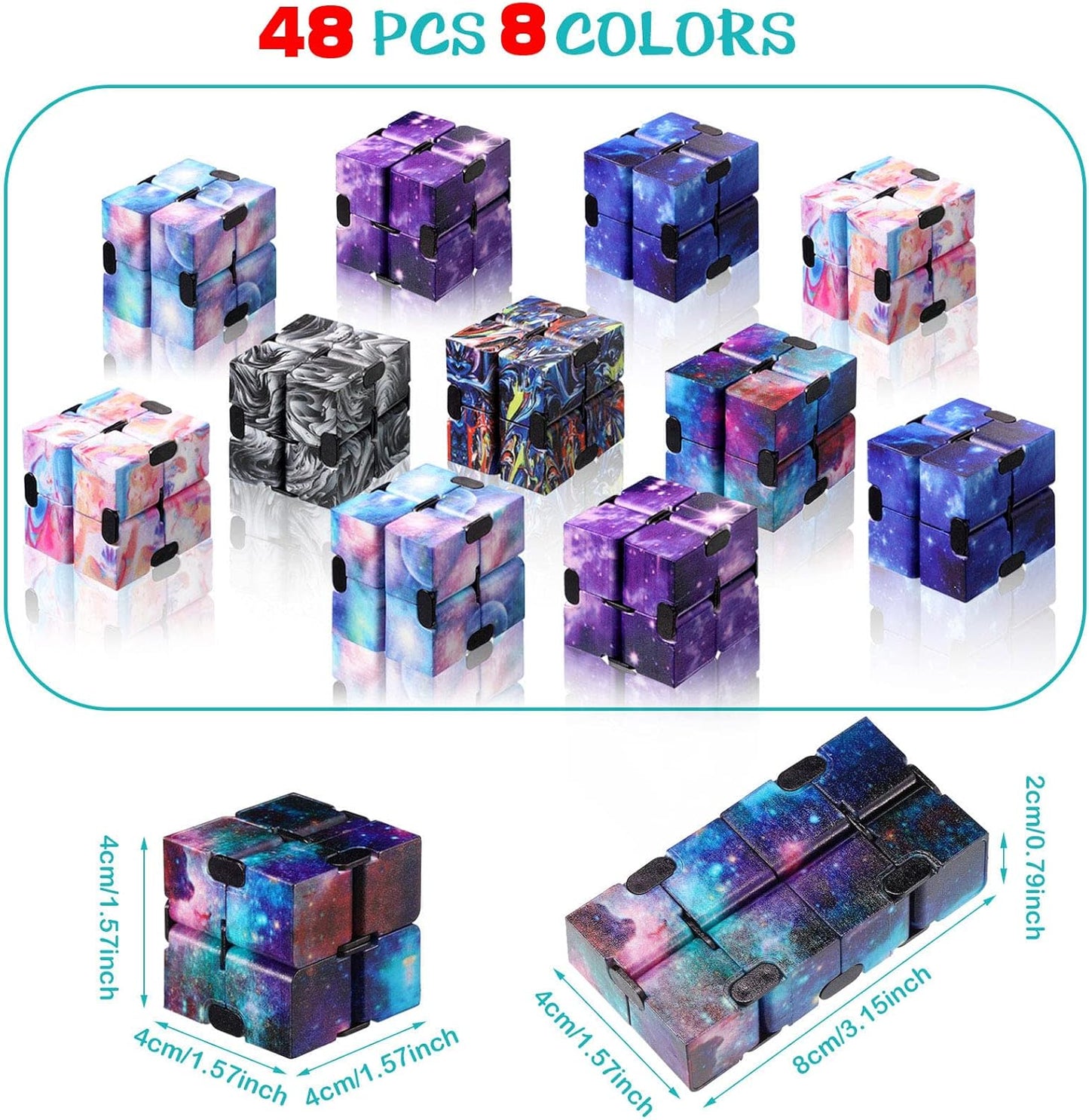 48 Pcs Cube Sensory Toy Handheld Infinite Cube Flipping Hand Cube Desk Gift Portable Blocks for Teen Adult Anxiety Stress Relief Valentine's Day(Starry Sky Style)