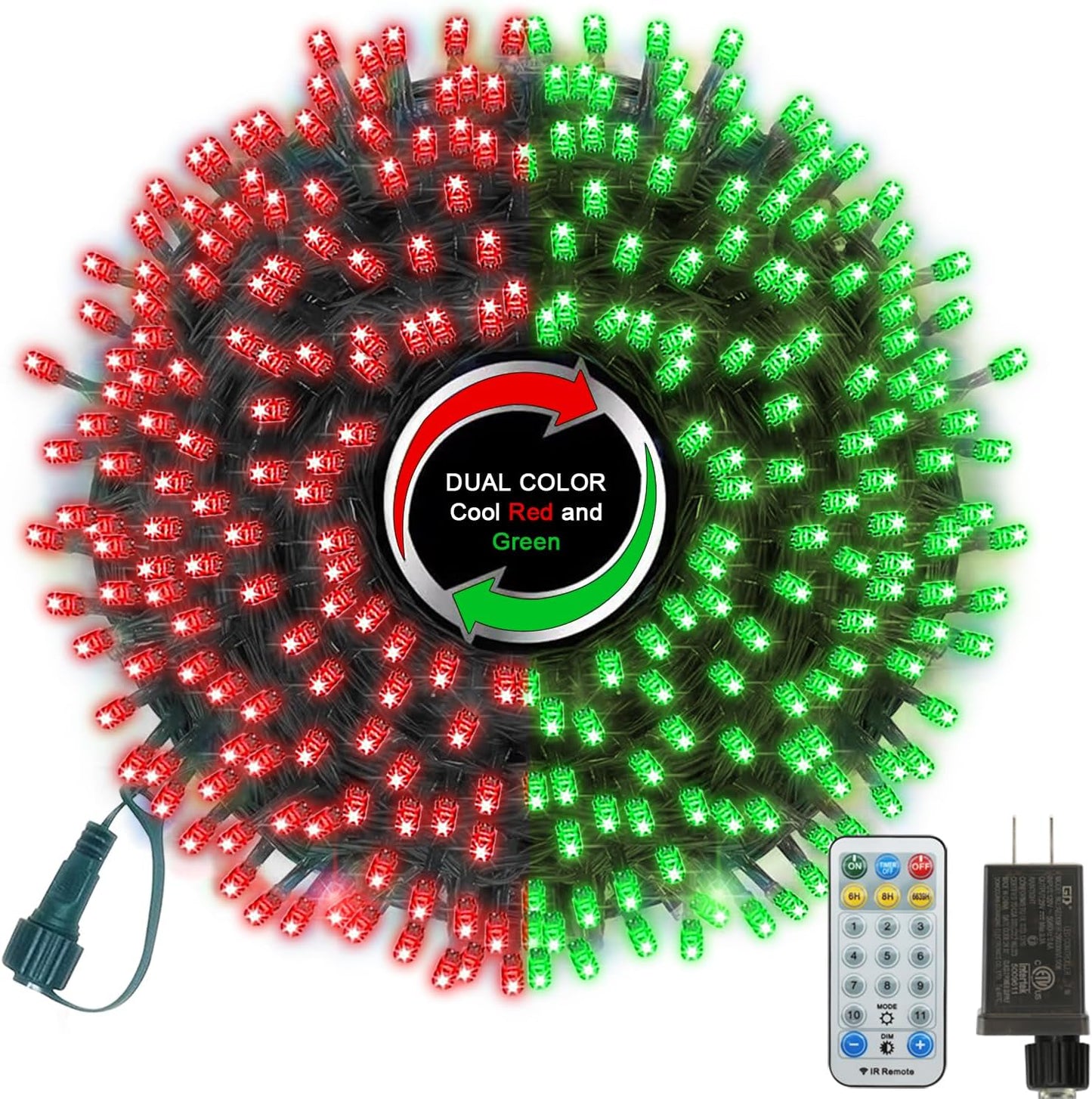 66ft Christmas Decorative Mini Lights, 200 LED Green Wire Fairy Starry String Lights Plug in, 16 Lighting Modes, for Indoor Outdoor Xmas Tree Wedding Party Decoration (Red+Green)