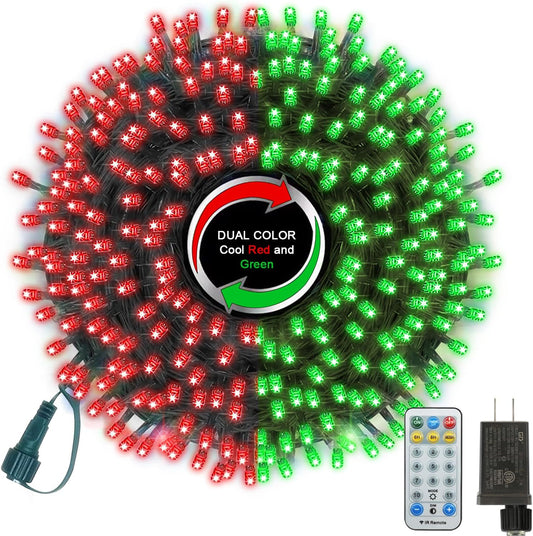 66ft Christmas Decorative Mini Lights, 200 LED Green Wire Fairy Starry String Lights Plug in, 16 Lighting Modes, for Indoor Outdoor Xmas Tree Wedding Party Decoration (Red+Green)