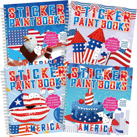 4Pcs Patriotic Paint by Sticker Books Sticker by Number Books Activity Book Puzzle Book Craft Art Gift Memorial Day 4th of July American Star 32 Pictures