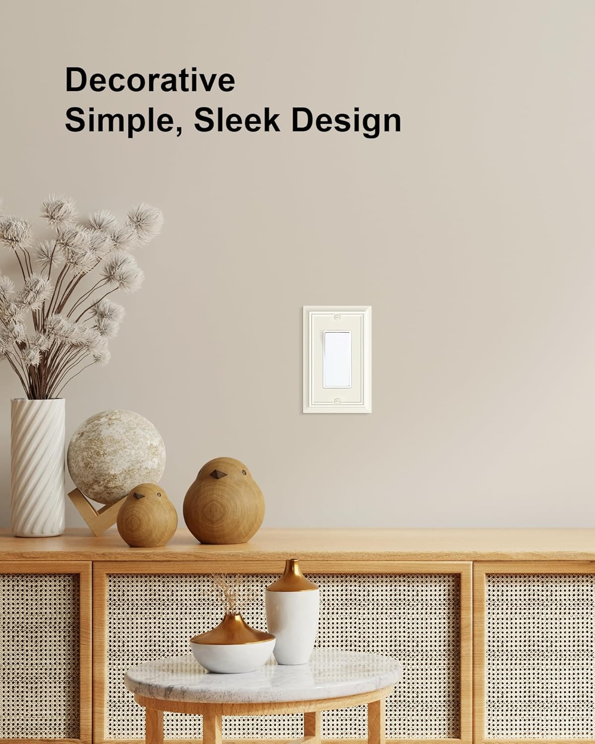 6-Pack Decorator Wall Plate Cover, Light Almond Decorative Switch Plates and Outlet Covers, Durable Natural Bamboo Fiber Wall Plates for Electrical Outlets, Receptacle, GFCI Outlet, Dimmer Switch