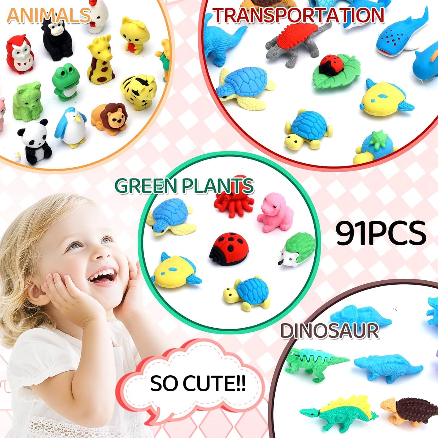 91Pcs Animal Erasers Desk Pets for Kids Animal Pencil Erasers Bulk Puzzle Eraser Toys Gifts for Classroom Prizes,Game Reward,Treasure Box,Easter Egg Fillers,Goodie Bag Stuffers,Party Favors