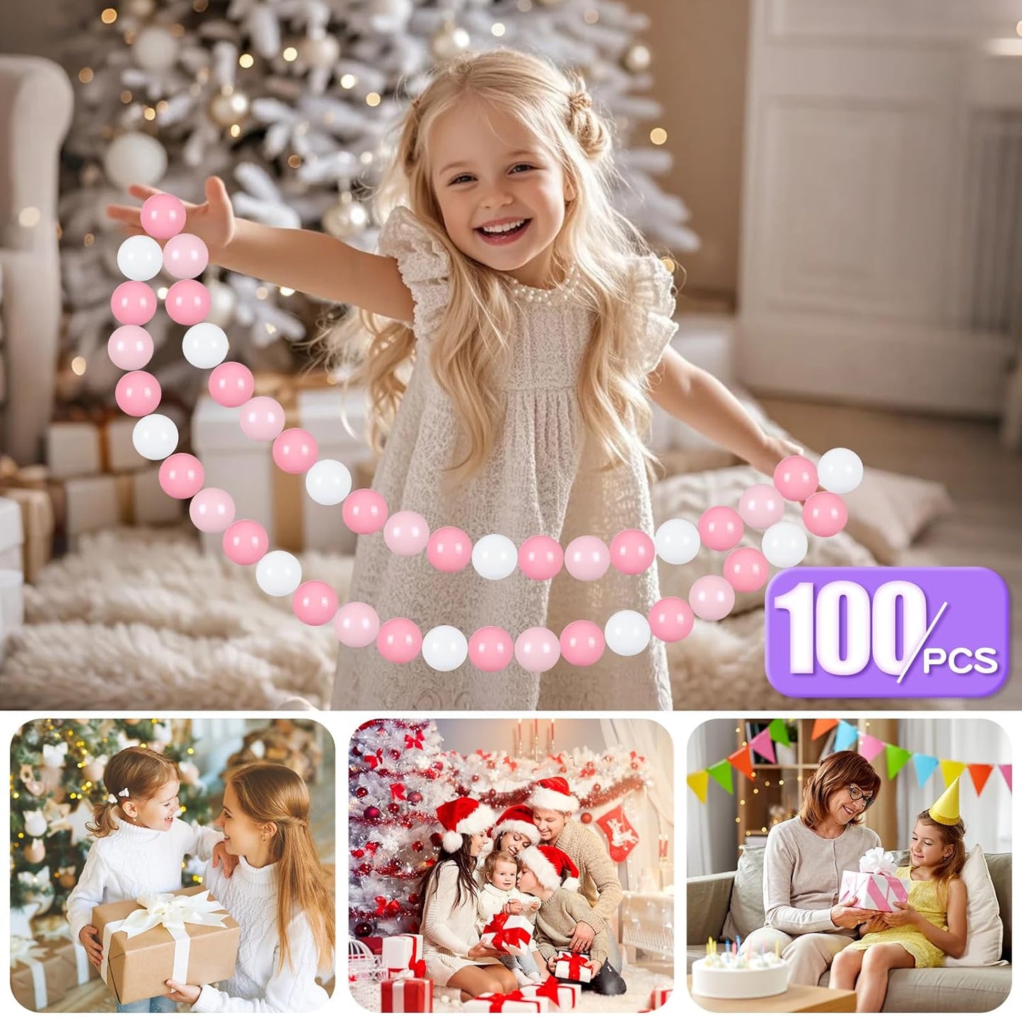 GOGOSO Ball Pit Balls 100 PCS for Toddles, Kids Plastic Balls for Ball Pit, Pool, Pink Party Accessories, Birthday Decoration, Crush Proof and Durable with Storage Bag