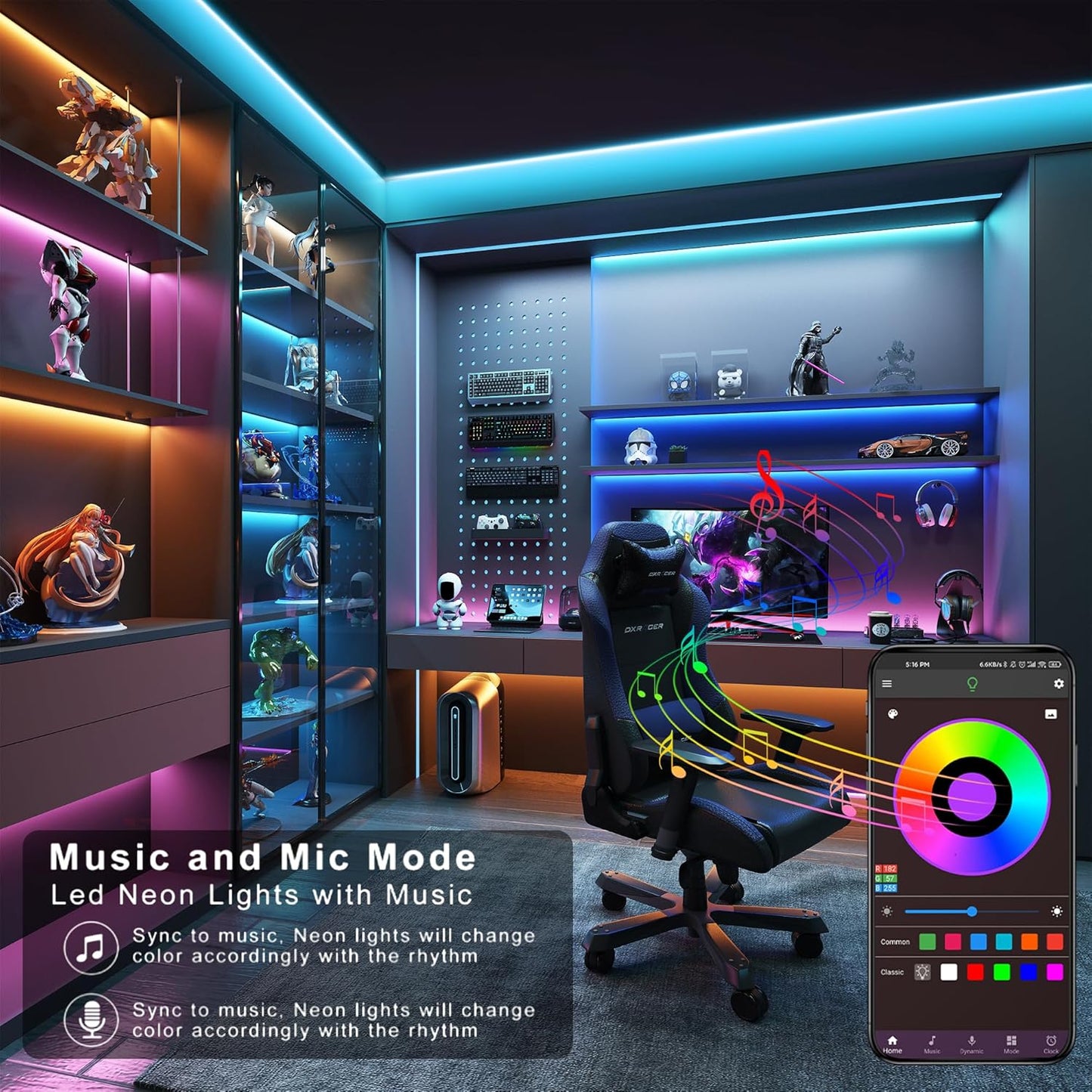 65.6 ft LED Lights for Bedroom Music Sync RGB LED Strip Lights with APP & Remote Control LED Lights for Room Home Party Christmas Wall Decor