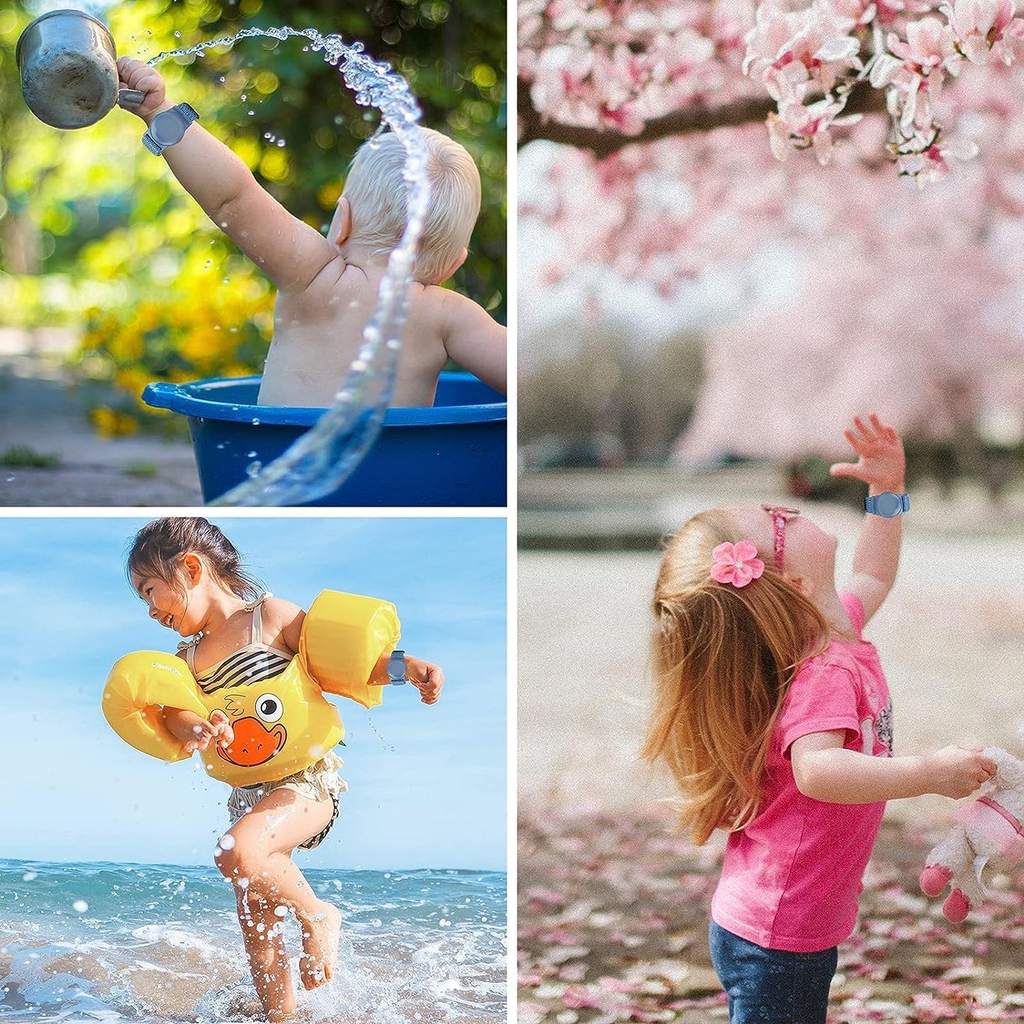 2 Pack AirTag Bracelet for Kids, Apple Air Tag Protective Cover with Nylon Wristband, Anti Lost GPS Trackers Case Cover Elastic Watch Band for Toddlers Girls Boys Elders (Light Rainbow,Blue)