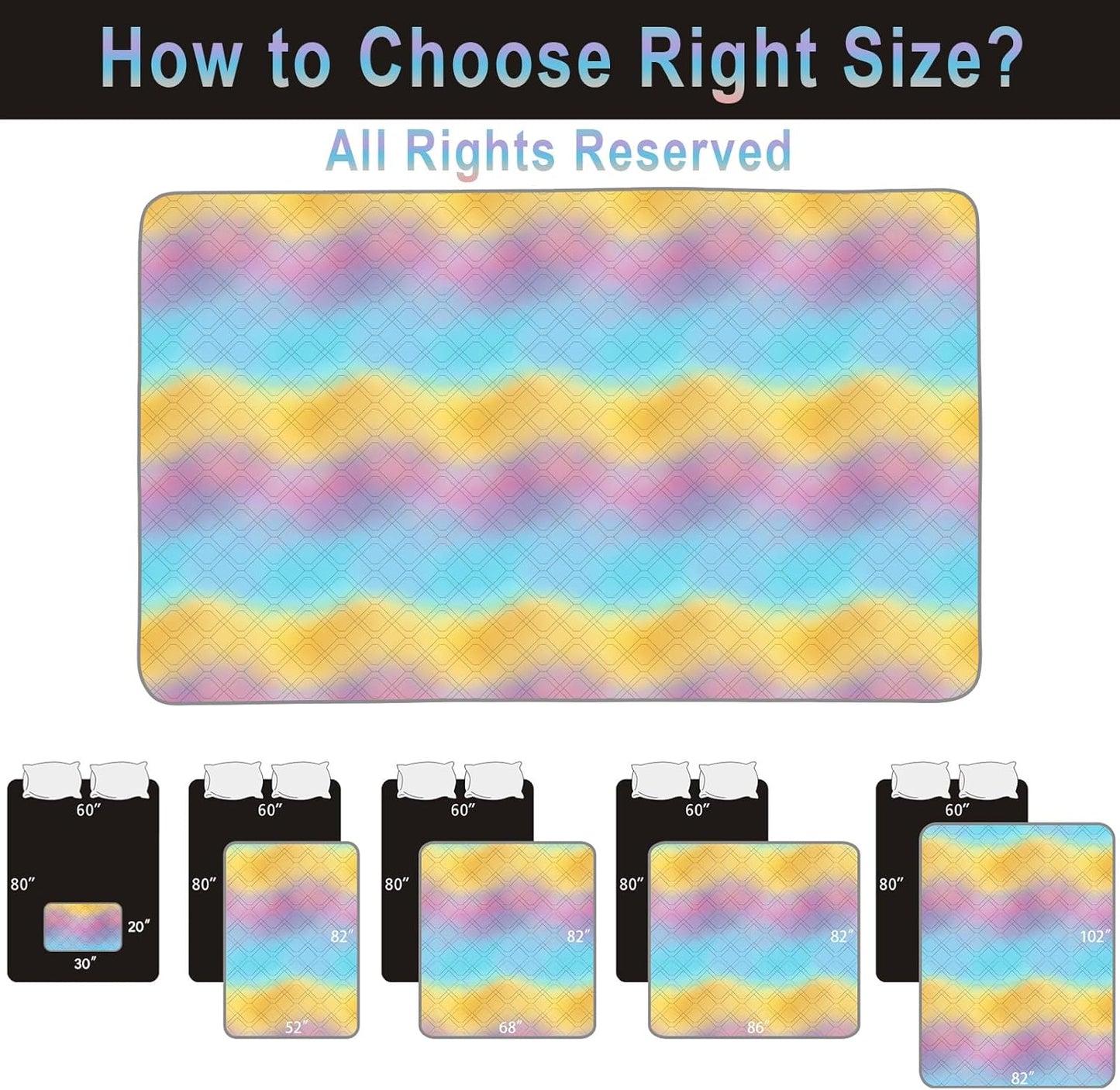 100% Waterproof Dog Bed Cover 68x82 inch Reversible Changing Pad Reusable Camping Mat for Kids/Pet/Dog/Cat Washable Geometric Embroidery Blanket Patchwork Rainbow Ombre Printed+Gray