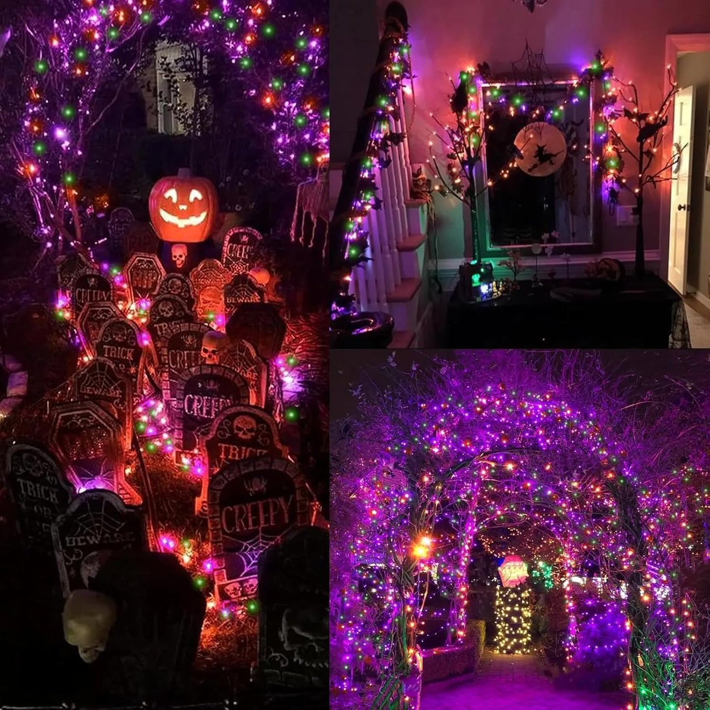 33ft Halloween Decorative Mini Lights, 100 LED Brown Wire Fairy Starry String Lights Plug in, 16Lighting Modes for Halloween Outdoor Party Decoration (Orange/Purple/Green)