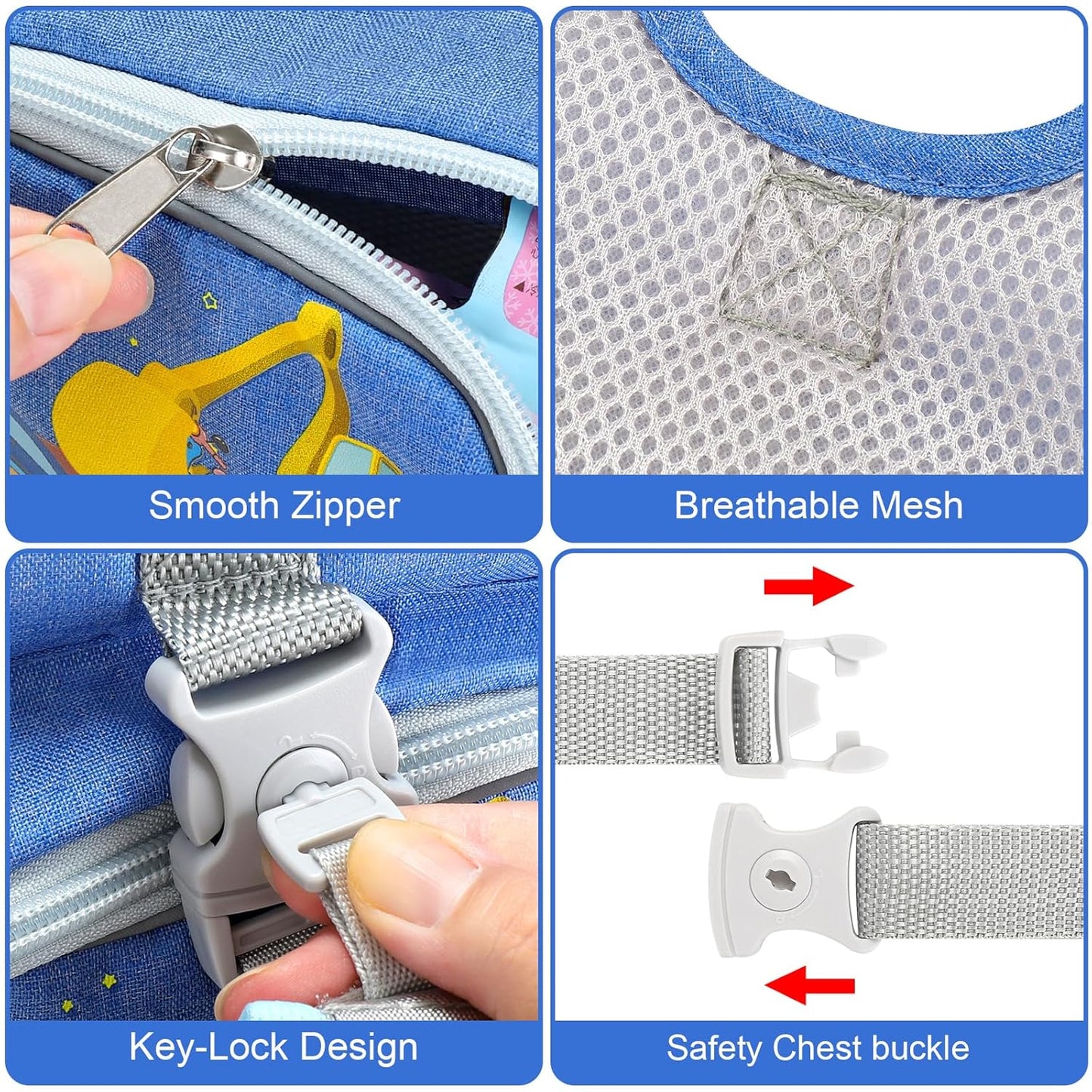 Accmor Toddler Harness Leash + Reflective Anti Lost Wrist Link, Cute Car Kids Back Pack with Hand Strap Collapsible Child Walking Restraint Belt Tether Hold Baby Boys Close For Outdoor Travel