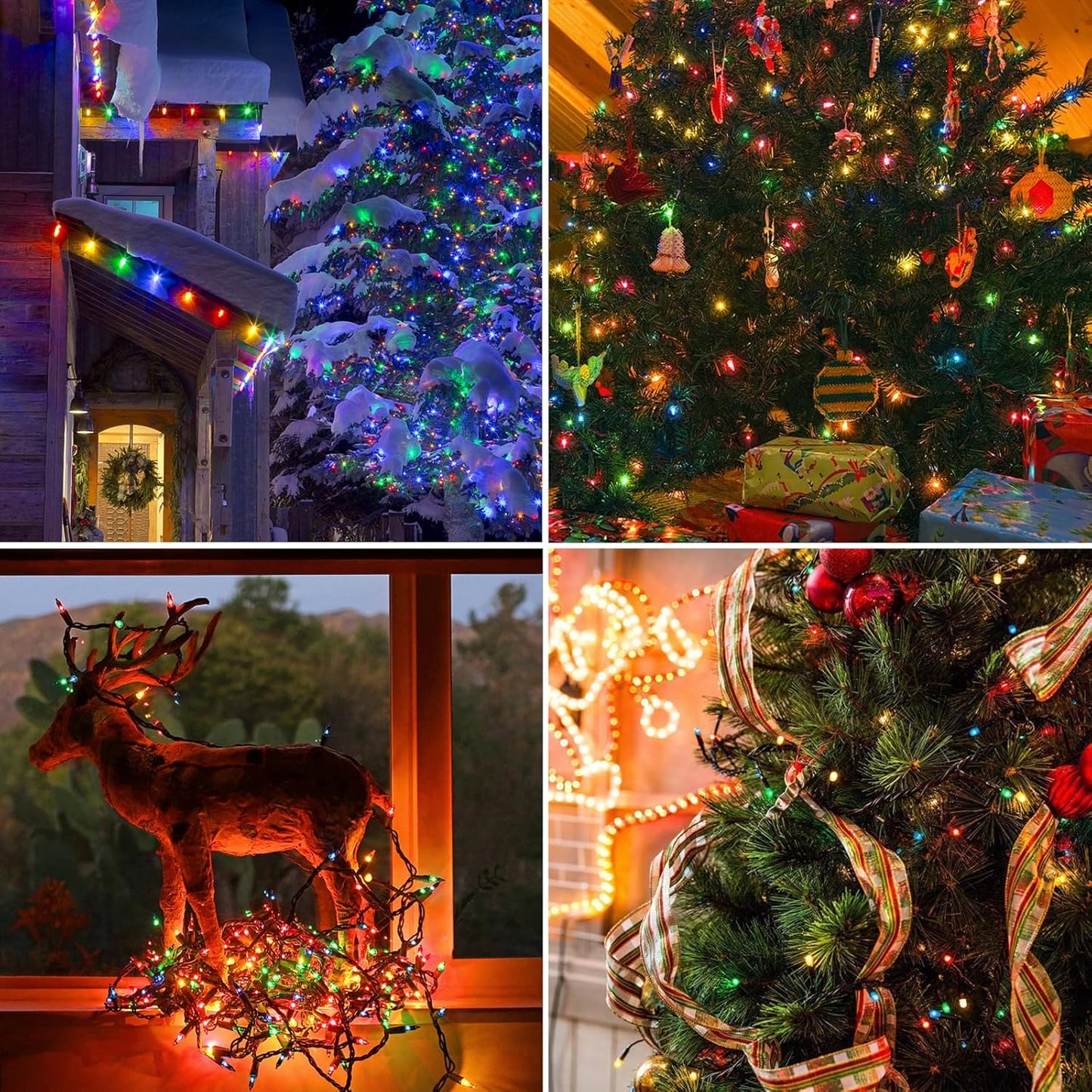 66ft 200 LED Christmas Tree String Lights Outdoor Fairy Lights Plug in, Expandable Green Wire Clear Bulbs Mini Lights 8 Modes, Xmas Wedding Party Decoration (Multicolor)