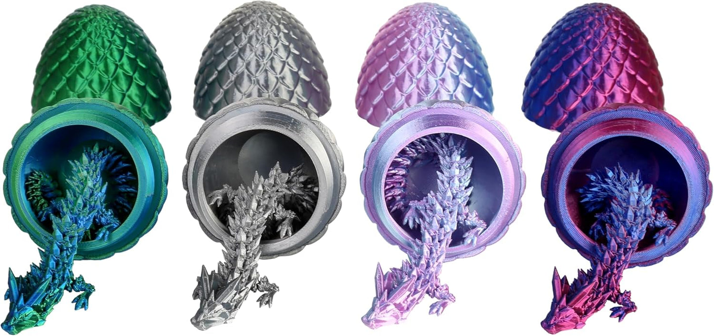 2024 New 3D Printed Dragon in Eggs, 12" Rainbow Crystal Articulated Dragon Fidget Toy for Adult, Easter Eggs Filled with Toys, Home Office Decor Executive Desk Toys (Green)