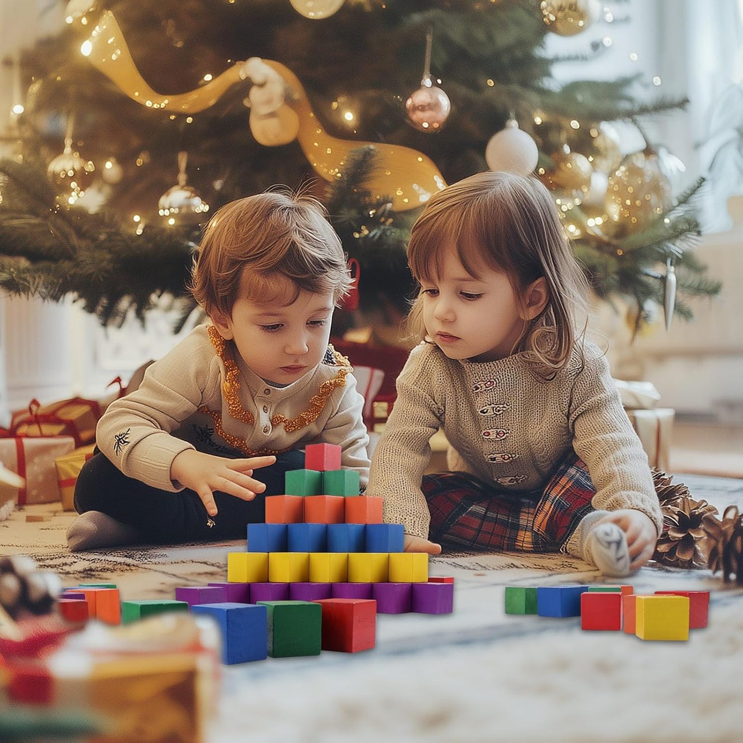108 Pack 1 Inch Wooden Blocks, 6 Colors STEM Math Sorting Toys, Wood Building & Stacking Blocks for Toddlers, Classroom Learning Wooden Cube Blocks, Creative Play & DIY Craft for Kids Ages 3+