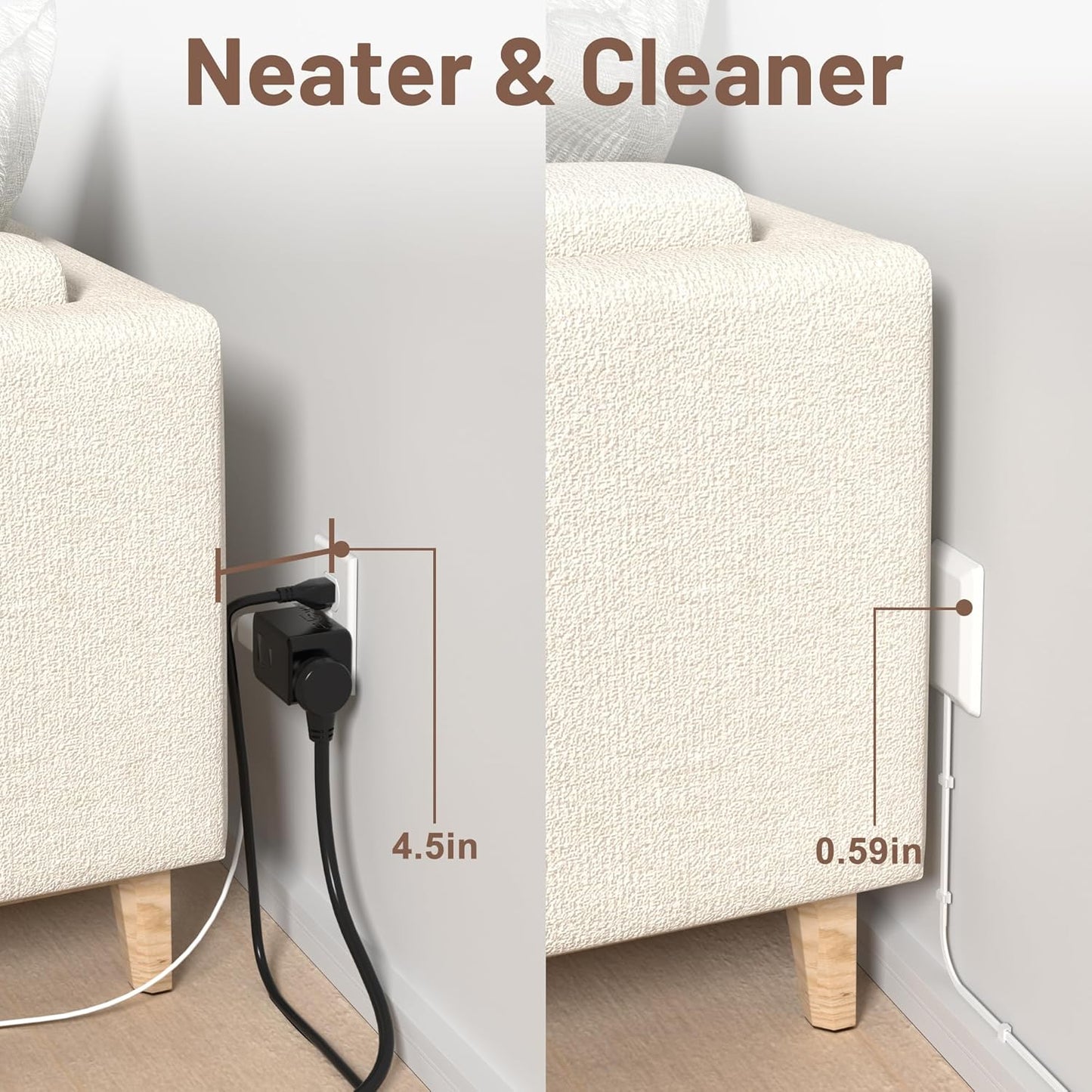 8FT Flat Plug Extension Cord with 3 Outlet Power Strip,Ultra Thin Outlet Concealer with Outlet Covers Baby Proofing,Flat Face Outlet Extender for Home,Bedroom,Kitchen with ETL Listed,White