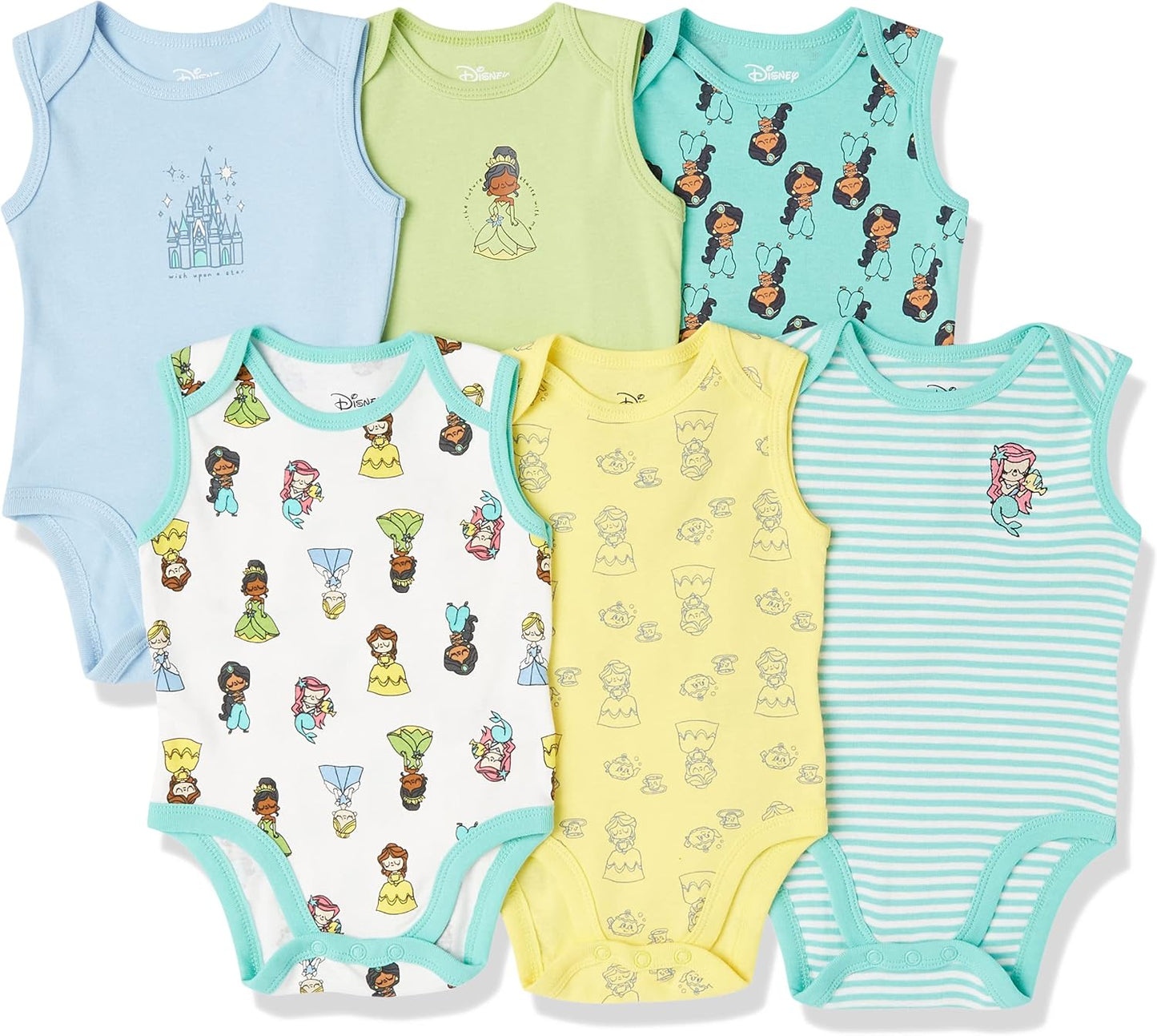 Amazon Essentials Disney | Star Wars | Princess Baby Girls' Sleeveless Bodysuits, Pack of 6