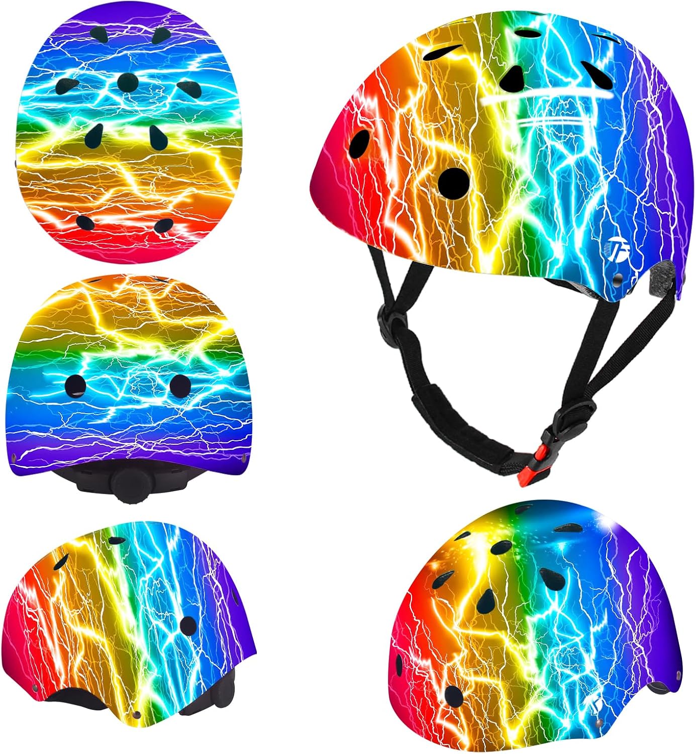 Adjustable Kids Bike Helmet with Knee & Elbow Pads Set, Color Gradient Design for Boys and Girls Aged 3-14+, for Skateboarding, Scooter, Roller & Inline Skating, Longboard
