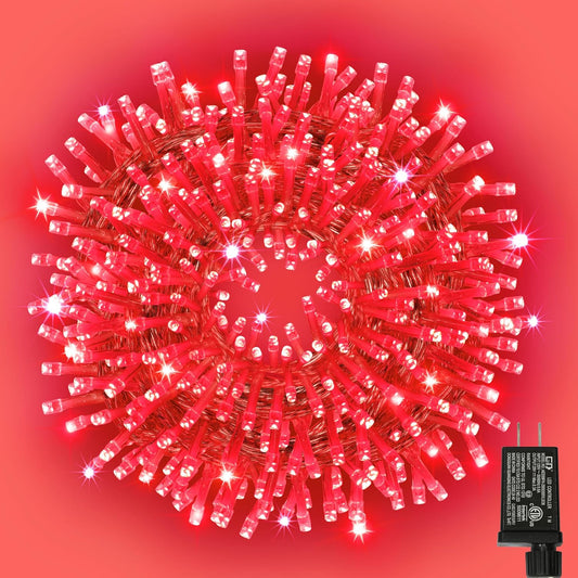 33ft Christmas Decorative Mini Lights, 100 LED Transparent Wire Fairy Starry String Lights Plug in, 11 Lighting Modes, for Indoor Outdoor Xmas Tree Wedding Party Decoration (red)