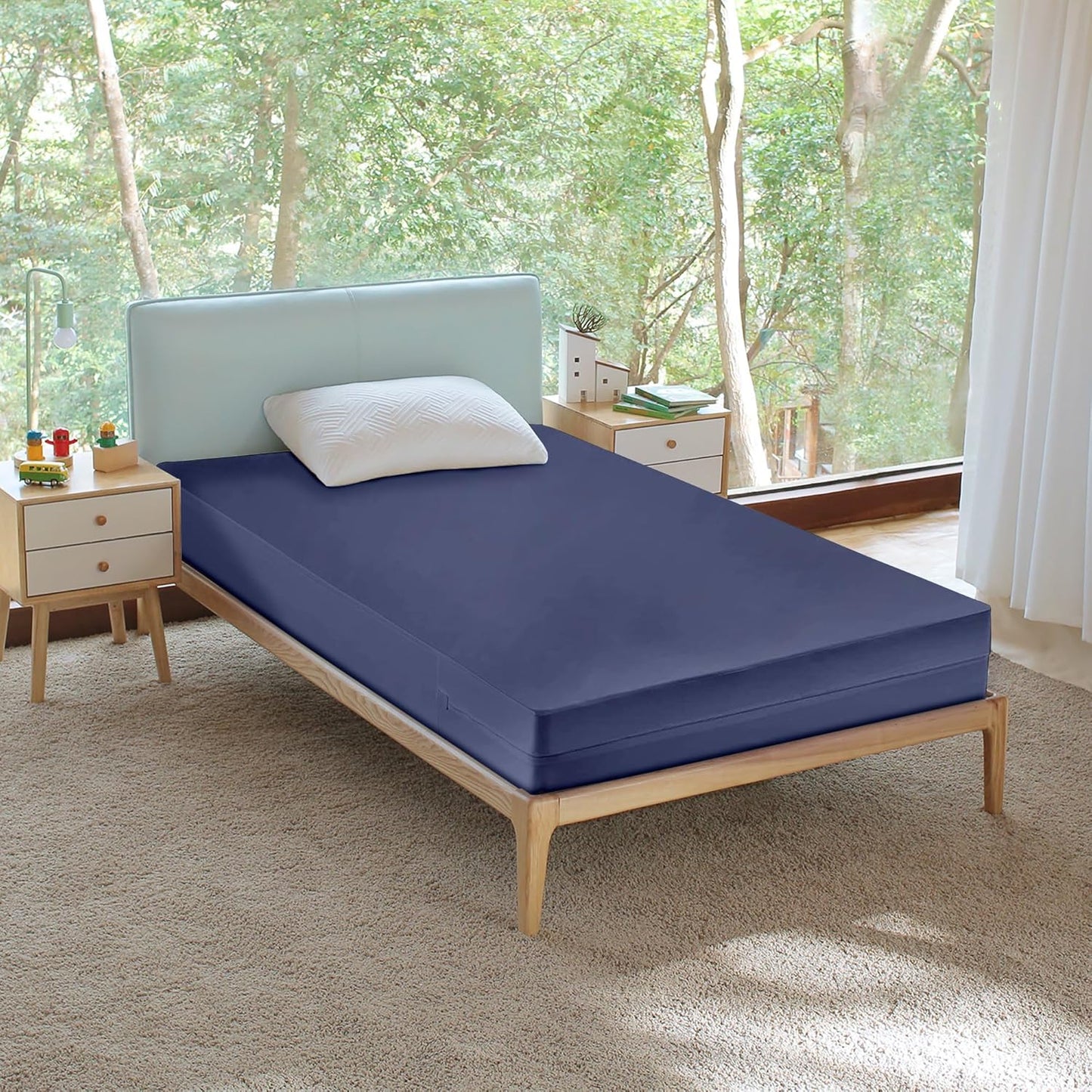 Greaton, Zippered Mattress Protector Cover, Waterproof, Easy to Clean, Fits Mattress up to 7-Inch, 75" x 30", Blue