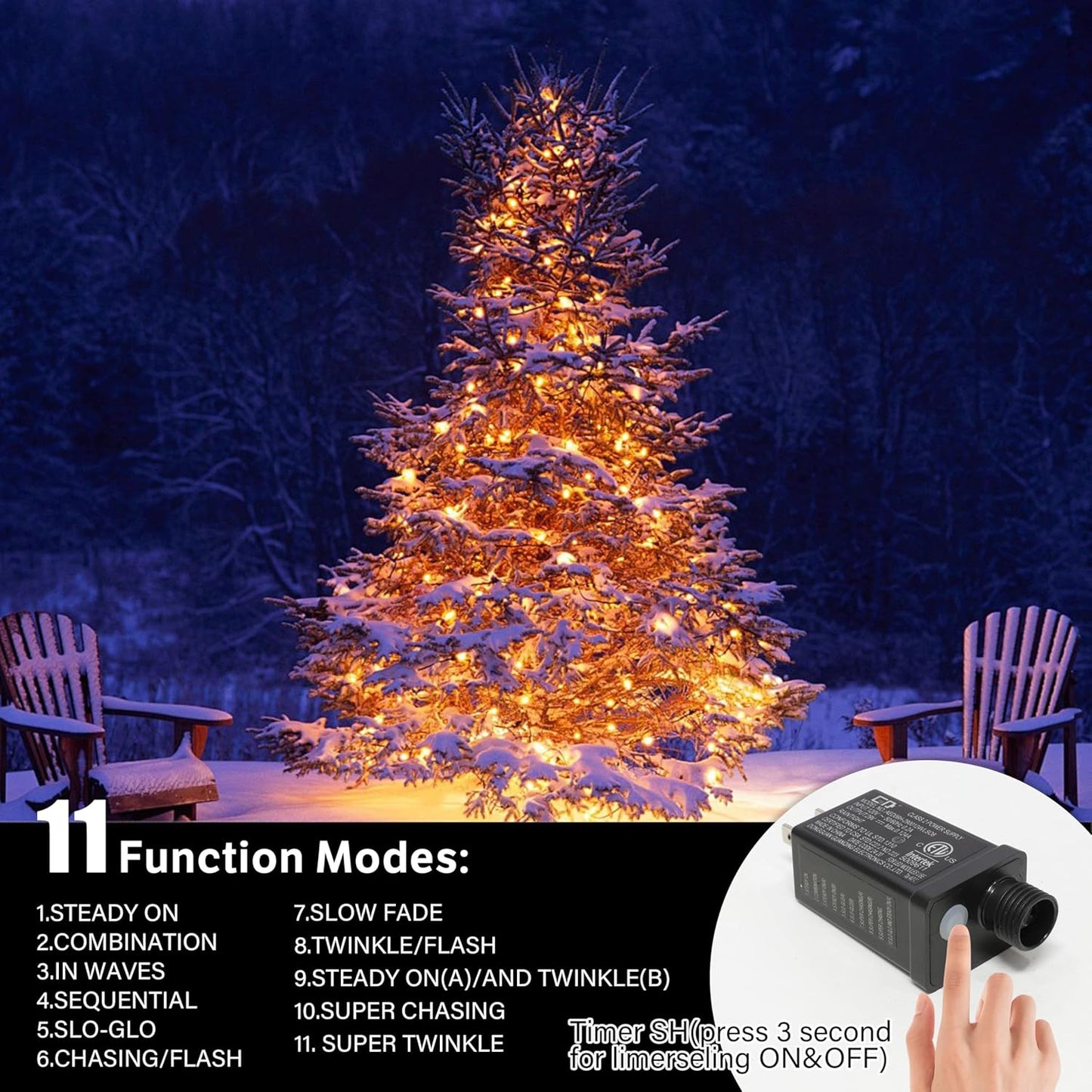 66ft Golden Christmas Decorative Mini Lights,200 LED Green Wire Fairy Starry String Lights Plug in, 11 Lighting Modes for Indoor Outdoor Xmas Tree Wedding Party (Yellow)