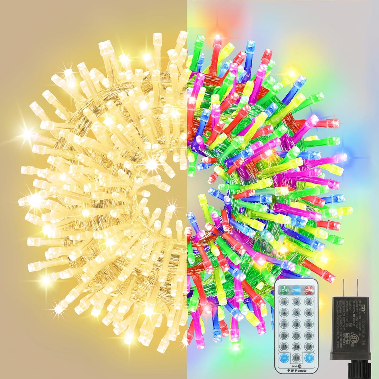 66ft Christmas Decorative Mini Lights, 200 LED Transparent Wire Fairy Starry String Lights Plug in, 12 Lighting Modes for Outdoor Xmas Tree Wedding Party Decoration (Warm and Multicolor)