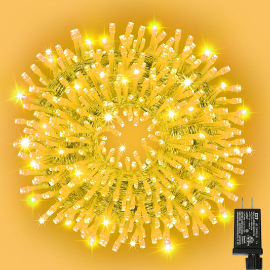 66ft Golden Christmas Decorative Mini Lights,200 LED Transparent Wire Fairy Starry String Lights Plug in,11 Lighting Modes, for Indoor Outdoor Xmas Tree Wedding Party Decoration (Yellow)