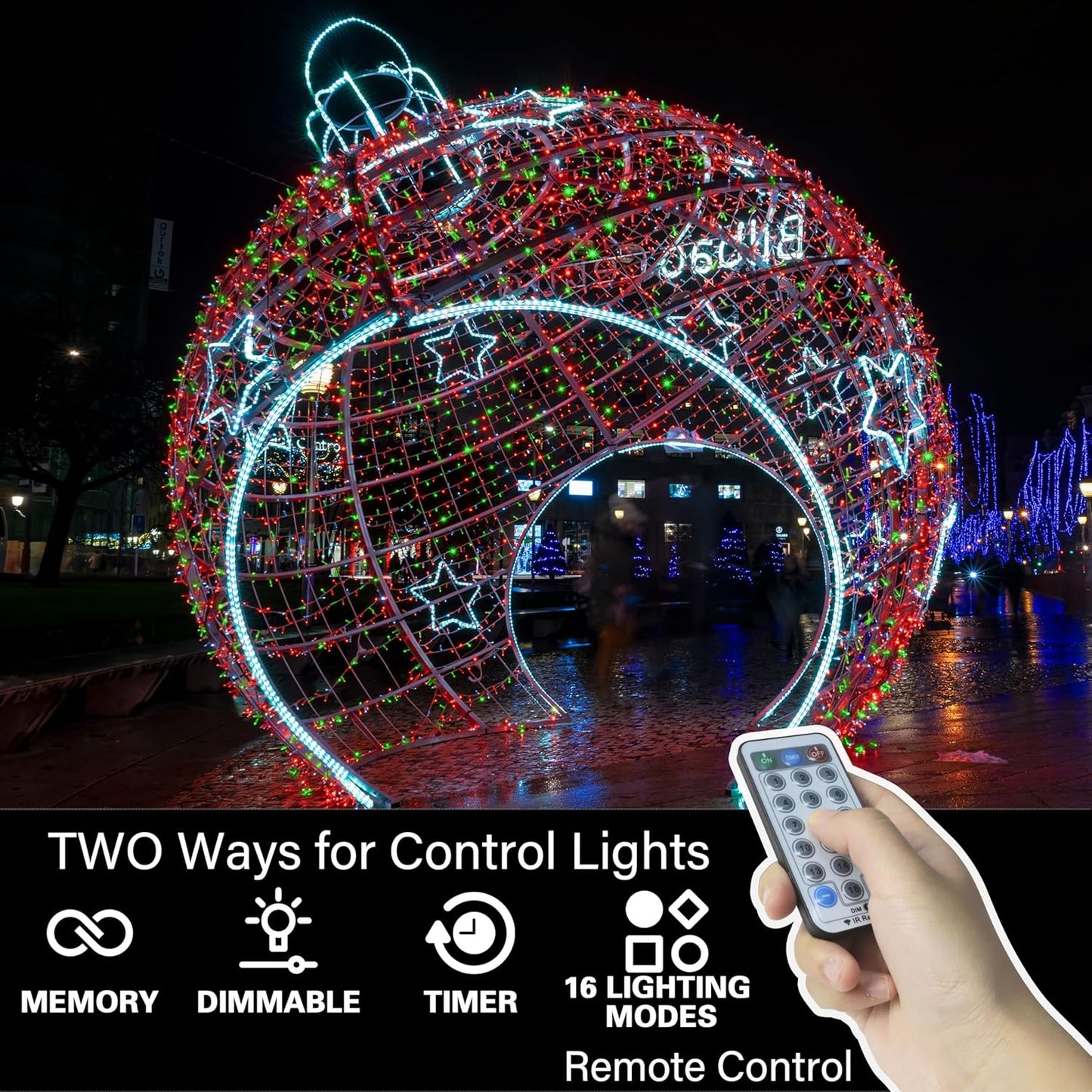 66ft Christmas Decorative Mini Lights, 200 LED Transparent Wire Fairy Starry String Lights Plug in, 12 Lighting Modes, for Indoor Outdoor Xmas Tree Wedding Party Decoration (Red+Green)