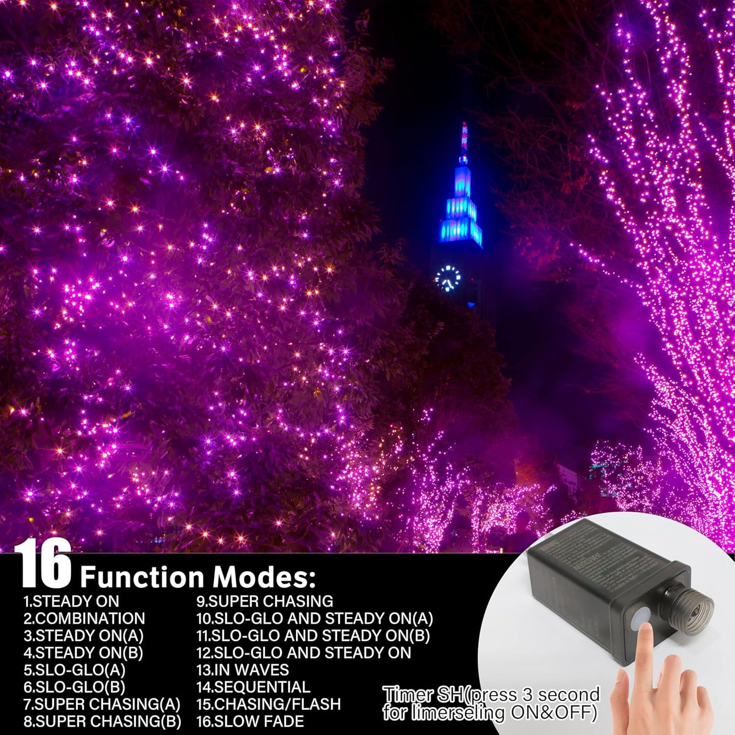 33ft Halloween Decorative Mini Lights, 100 LED Transparent Wire Fairy Starry String Lights Plug in, 12 Lighting Modes, for Halloween Decoration Outdoor Party Decoration (Orange and Purple)