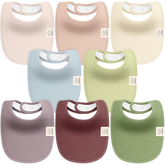 8-Pack Organic Baby Bibs for Girls, Boys - Quilted Cotton Cloth Baby Drool Bibs for Drooling and Teething Toddler, Newborn, Infant, Soft & Super Absorbent (Moor)