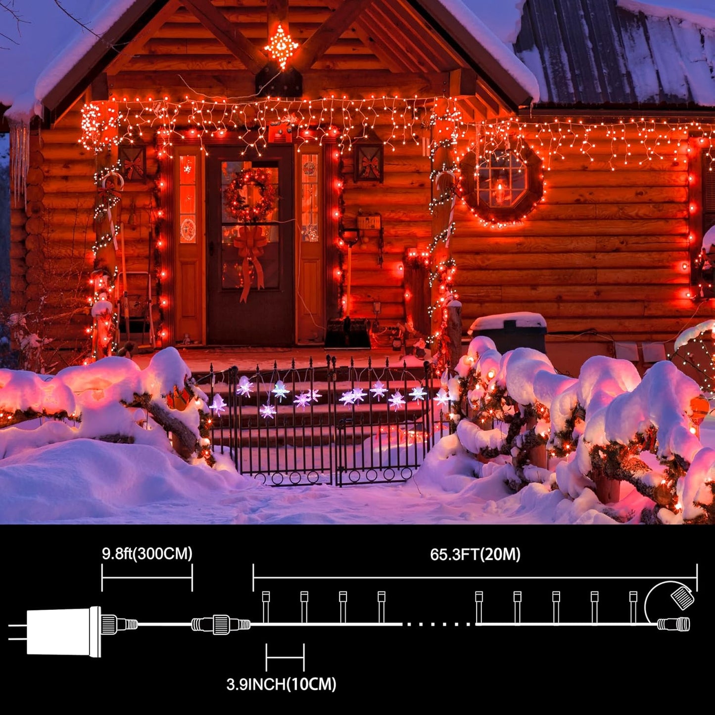 66ft Christmas Decorative Mini Lights,200 LED Green Wire Fairy Starry String Lights Plug in, 11 Lighting Modes, for Indoor Outdoor Xmas Tree Wedding Party Decoration (Red)