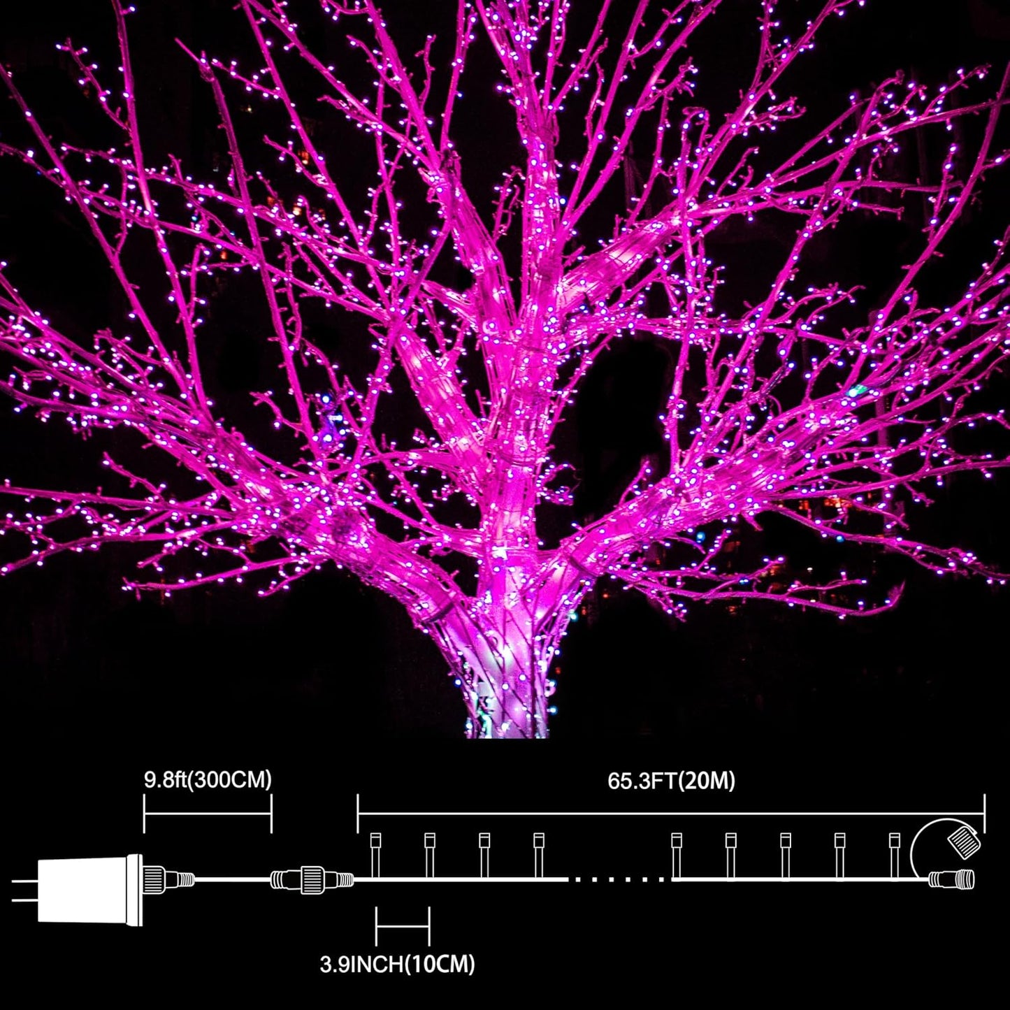 66ft Christmas Decorative Mini Lights,200 LED Transparent Wire Fairy Starry String Lights Plug in, 11 Lighting Modes, for Indoor Outdoor Xmas Tree Wedding Party Decoration (Pink)