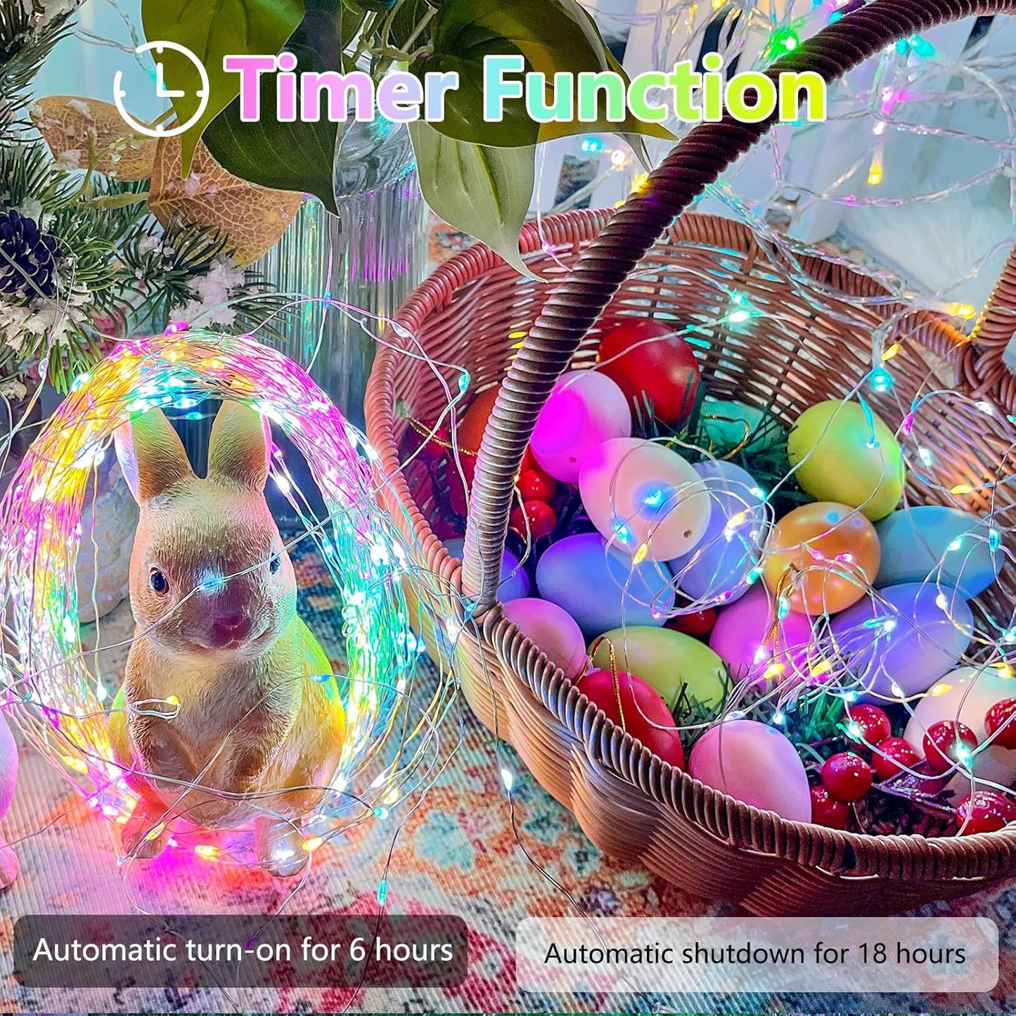 4-Pack Easter Lights Battery Operated, Pastel Fairy Lights with Timer, Waterproof 16FT 50LED Christmas String Light Indoor Outdoor for Easter Home Bedroom Christmas Centerpiece Decoration (Multicolor)