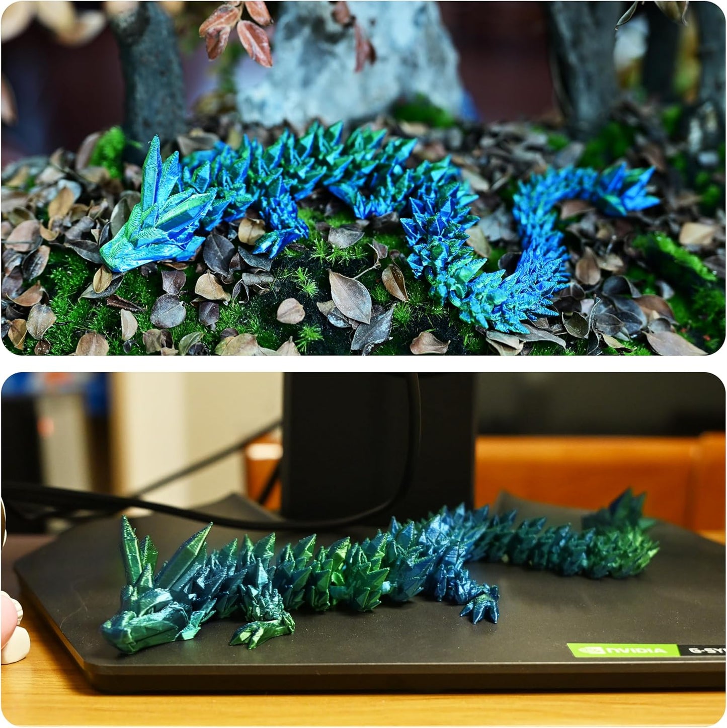 3D Printed Dragon,Dragon Eggs with Dragon Inside,Articulated Crystal Dragon Toys for Kids Home Decor, Executive Dragon Fidget Desk Toys (Lser Green)